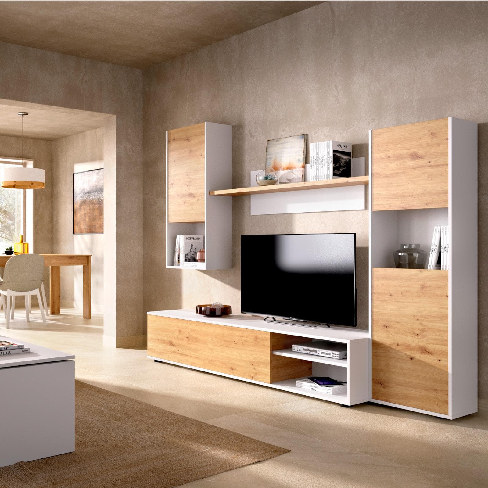 Parete attrezzata 220 cm in legno rovere nordico - Loki