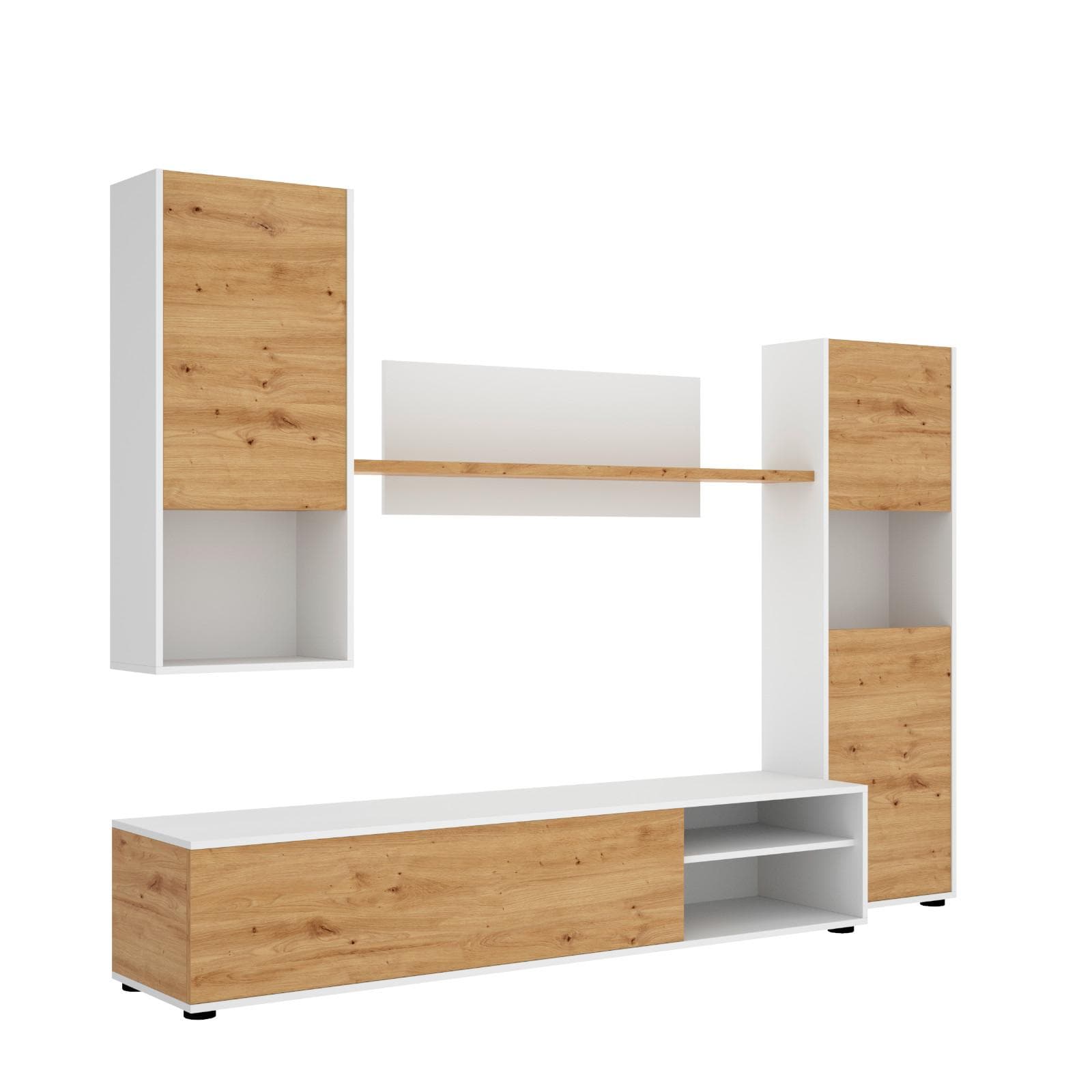 Parete attrezzata 220 cm in legno rovere nordico - Loki