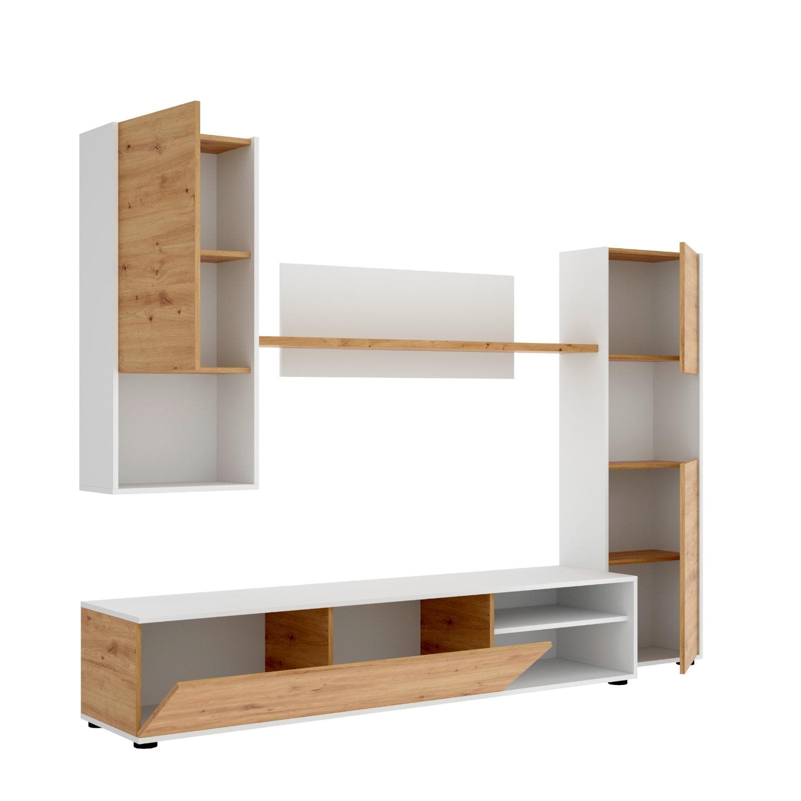 Parete attrezzata 220 cm in legno rovere nordico - Loki