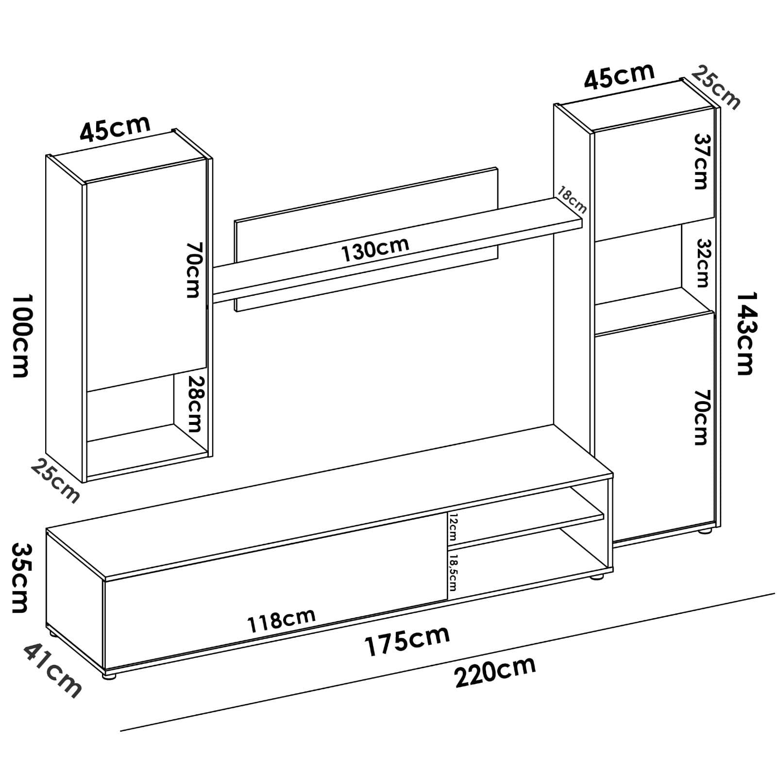 Parete attrezzata 220 cm in legno rovere nordico - Loki