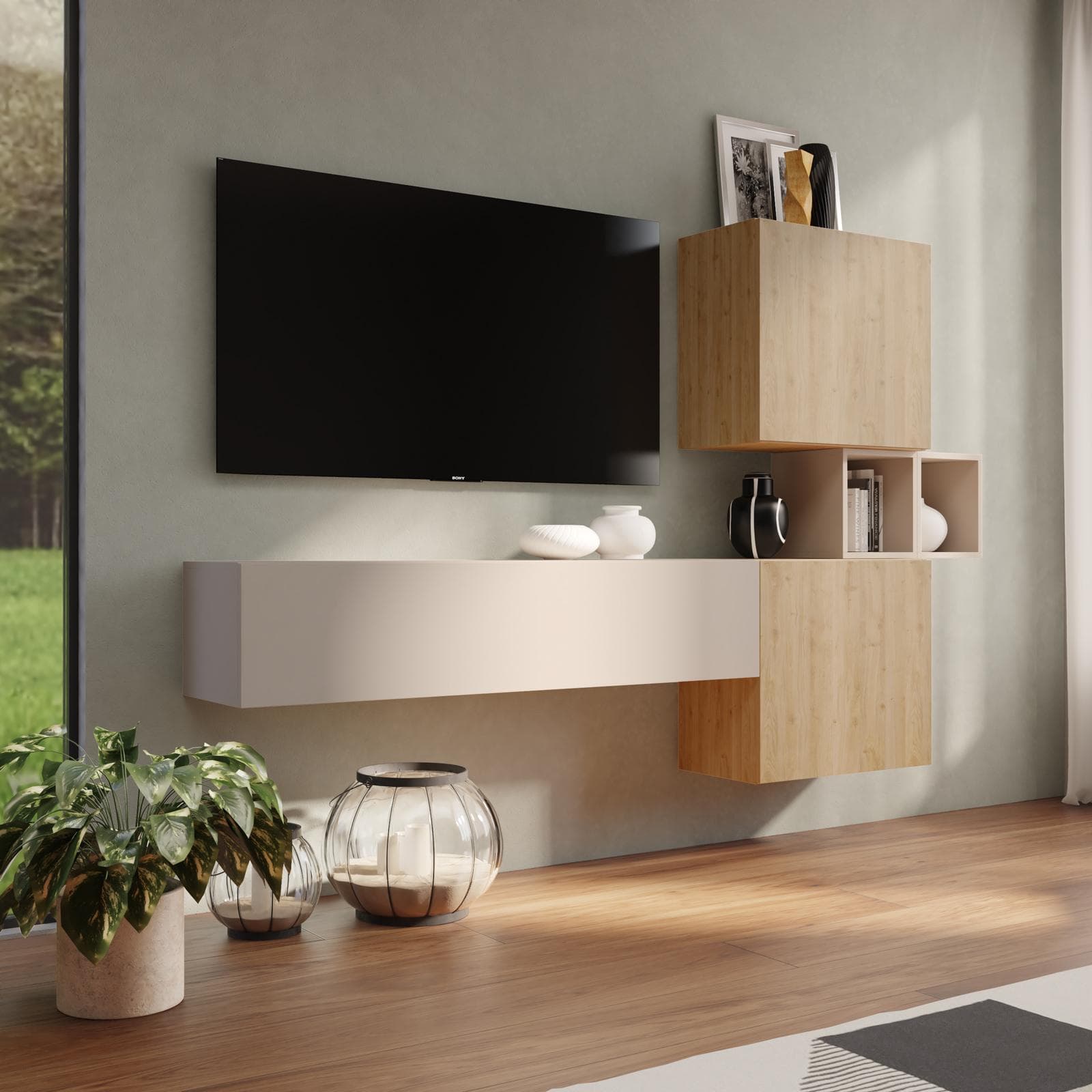Parete attrezzata 220x29x128h cm cadiz e cashmere - Clary