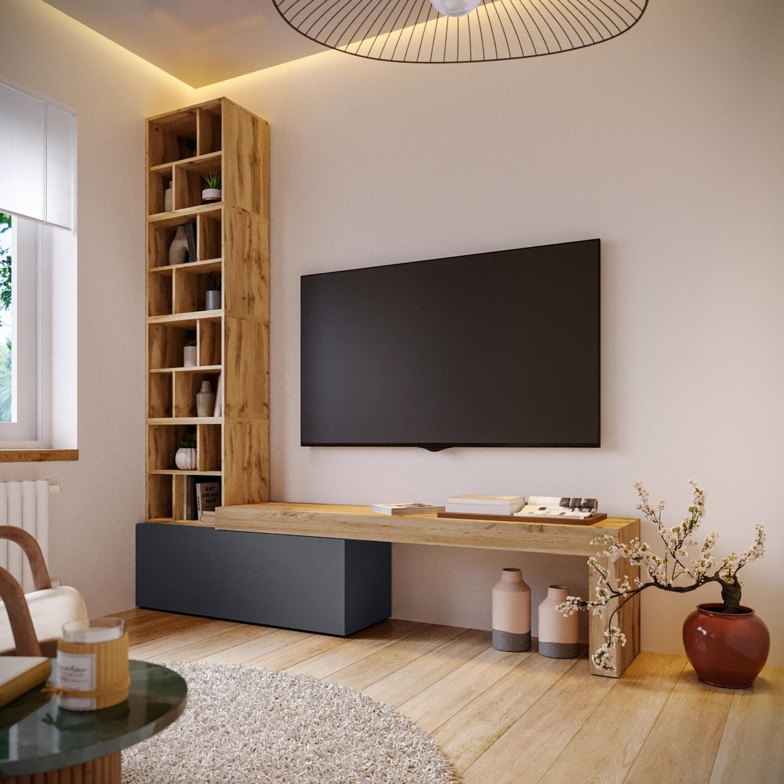 Parete attrezzata 230 cm rovere wotan e antracite - Kayros
