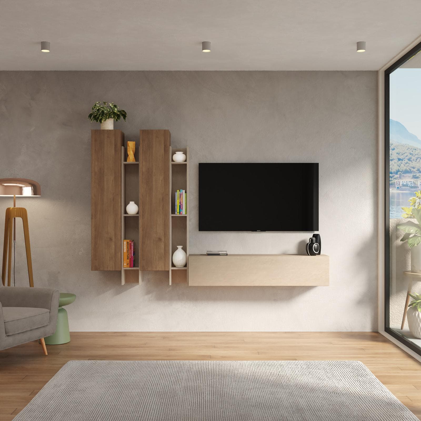 Parete attrezzata 234x148h cm argilla e mercure - Clary