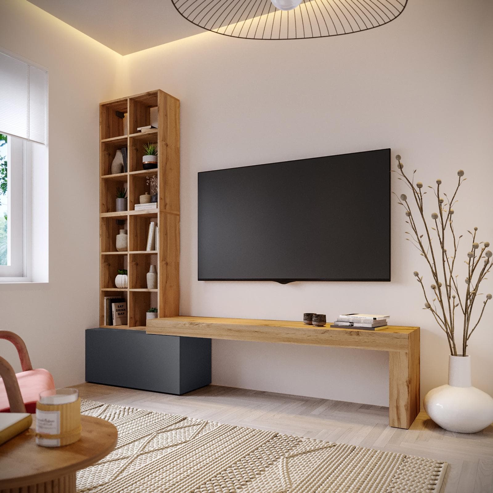 Parete attrezzata 240 cm rovere wotan e antracite - Kayros