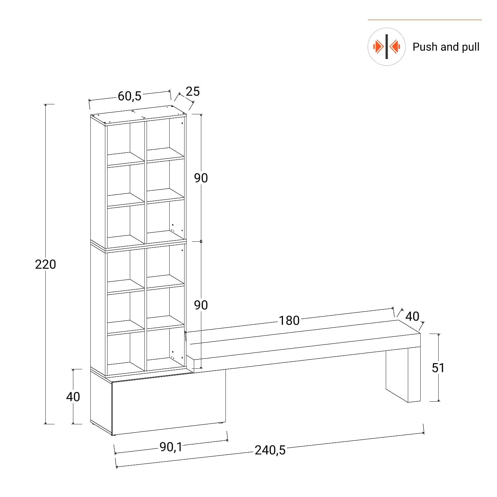 Parete attrezzata 240 cm rovere wotan e tortora - Kayros