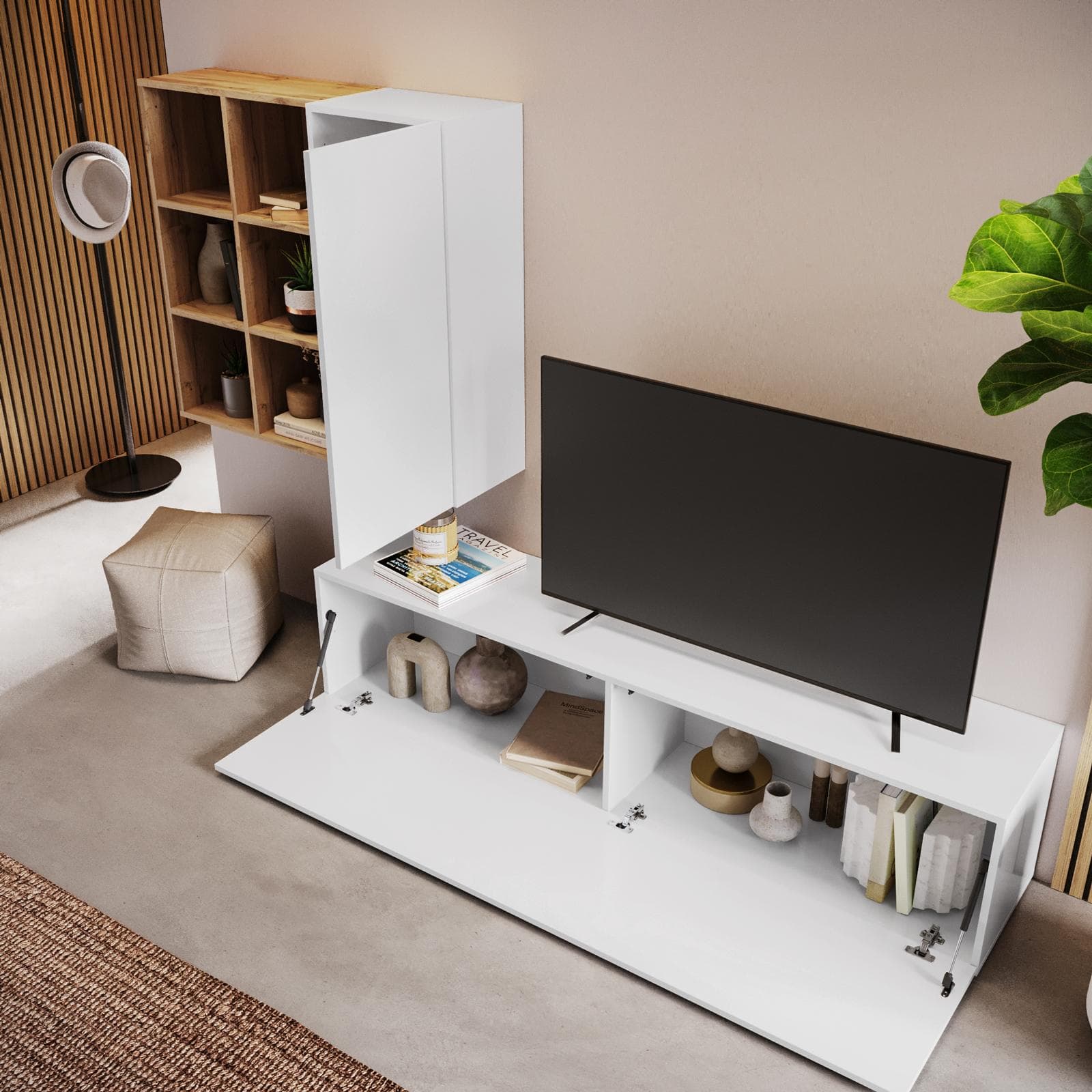 Parete attrezzata 240x40 cm bianco e rovere wotan - Kayros