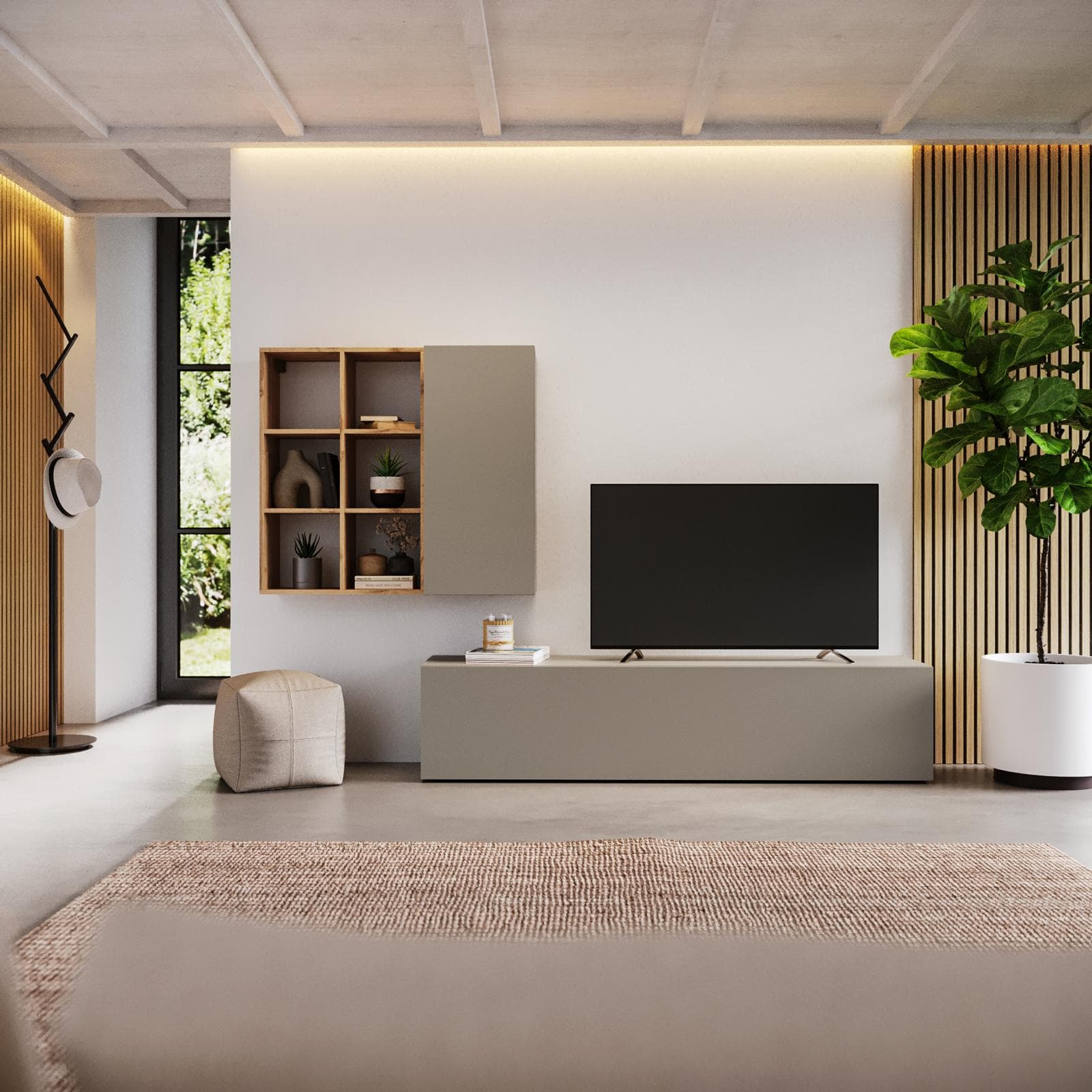Parete attrezzata 240x40 cm tortora e rovere wotan - Kayros
