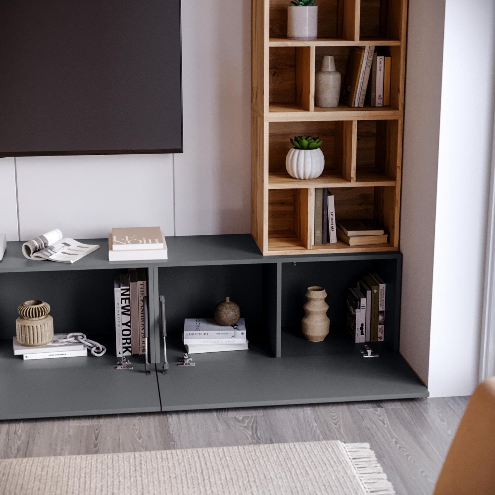Parete attrezzata 270 cm antracite e rovere wotan - Kayros