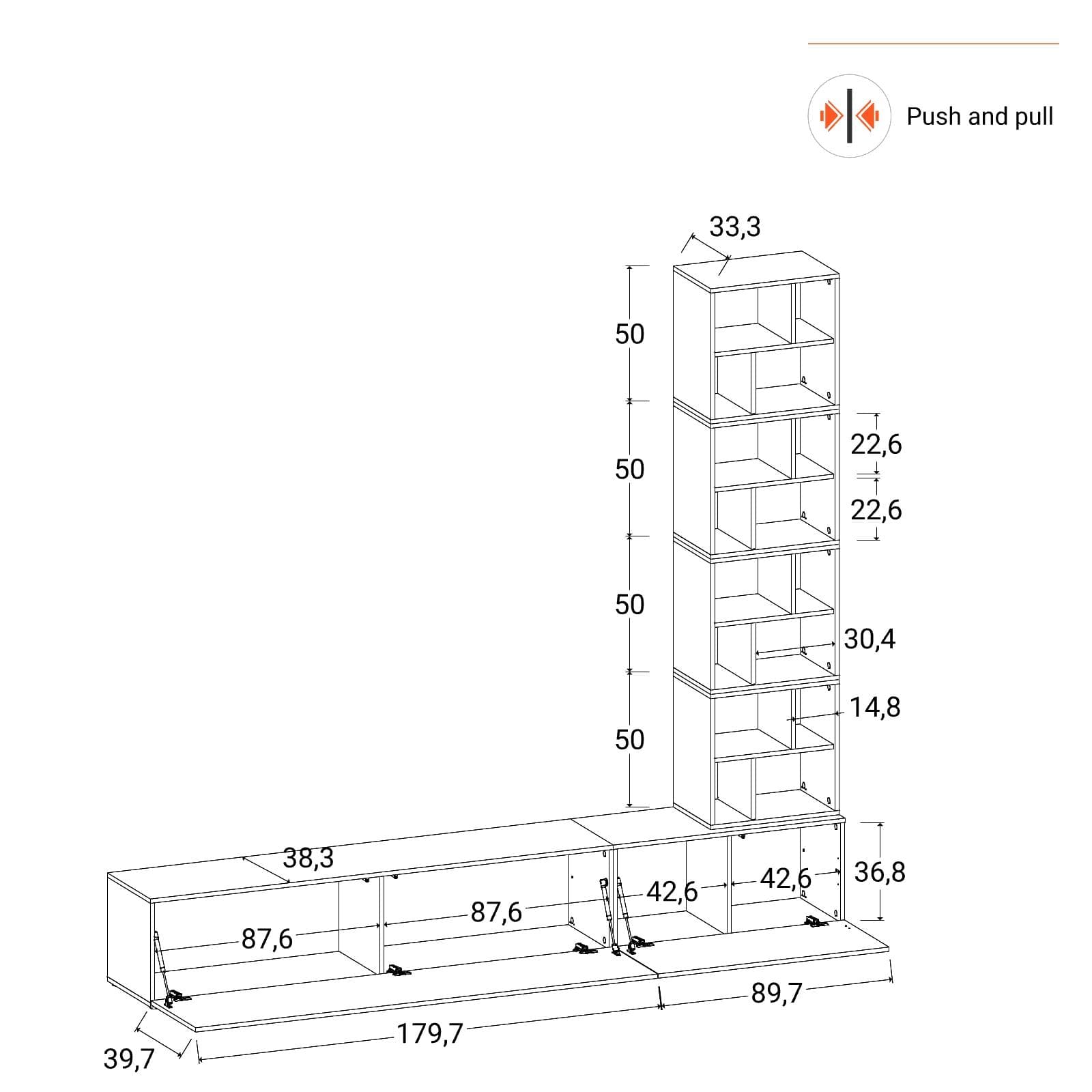 Parete attrezzata 270 cm antracite e rovere wotan - Kayros