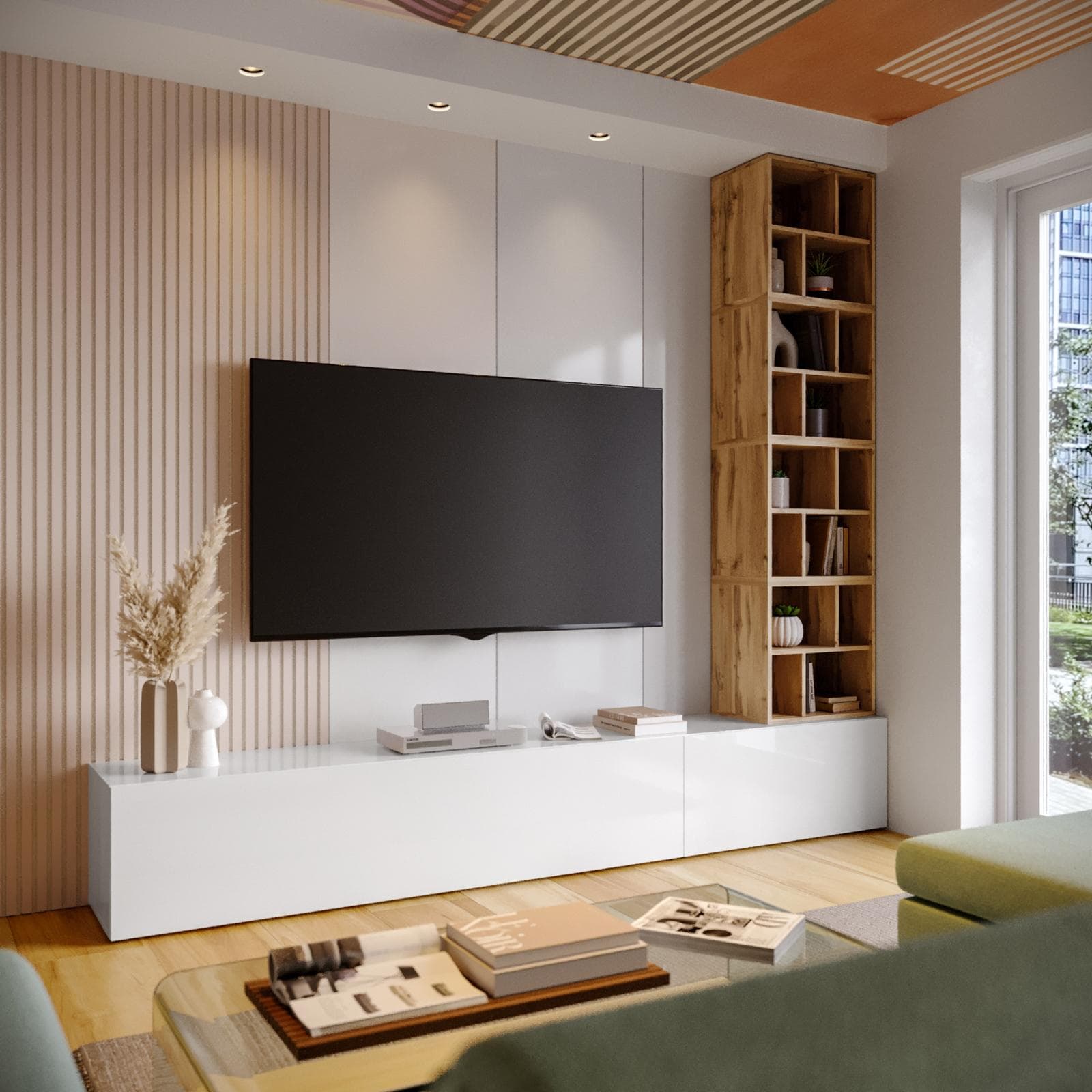 Parete attrezzata 270 cm bianco e rovere wotan - Kayros