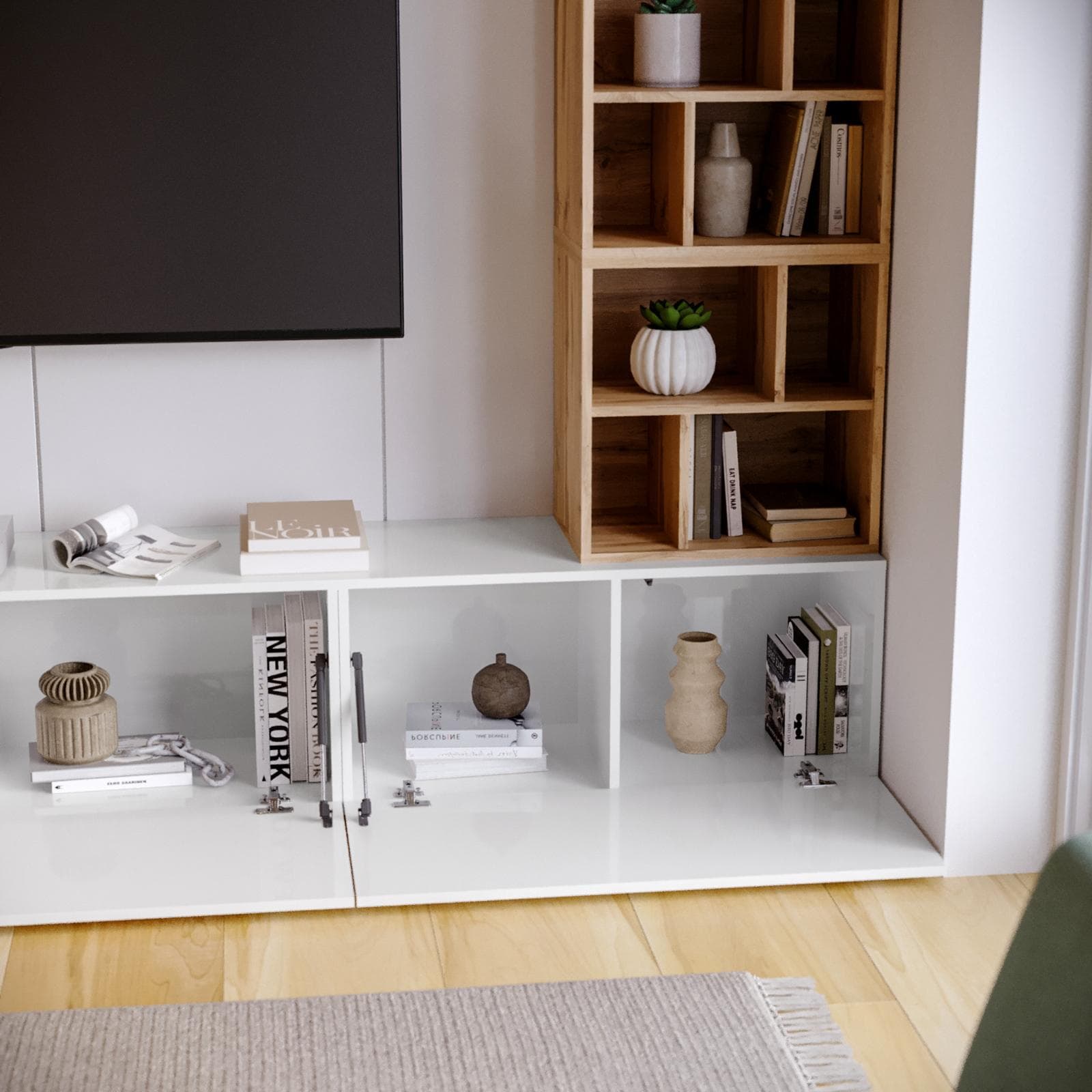 Parete attrezzata 270 cm bianco e rovere wotan - Kayros