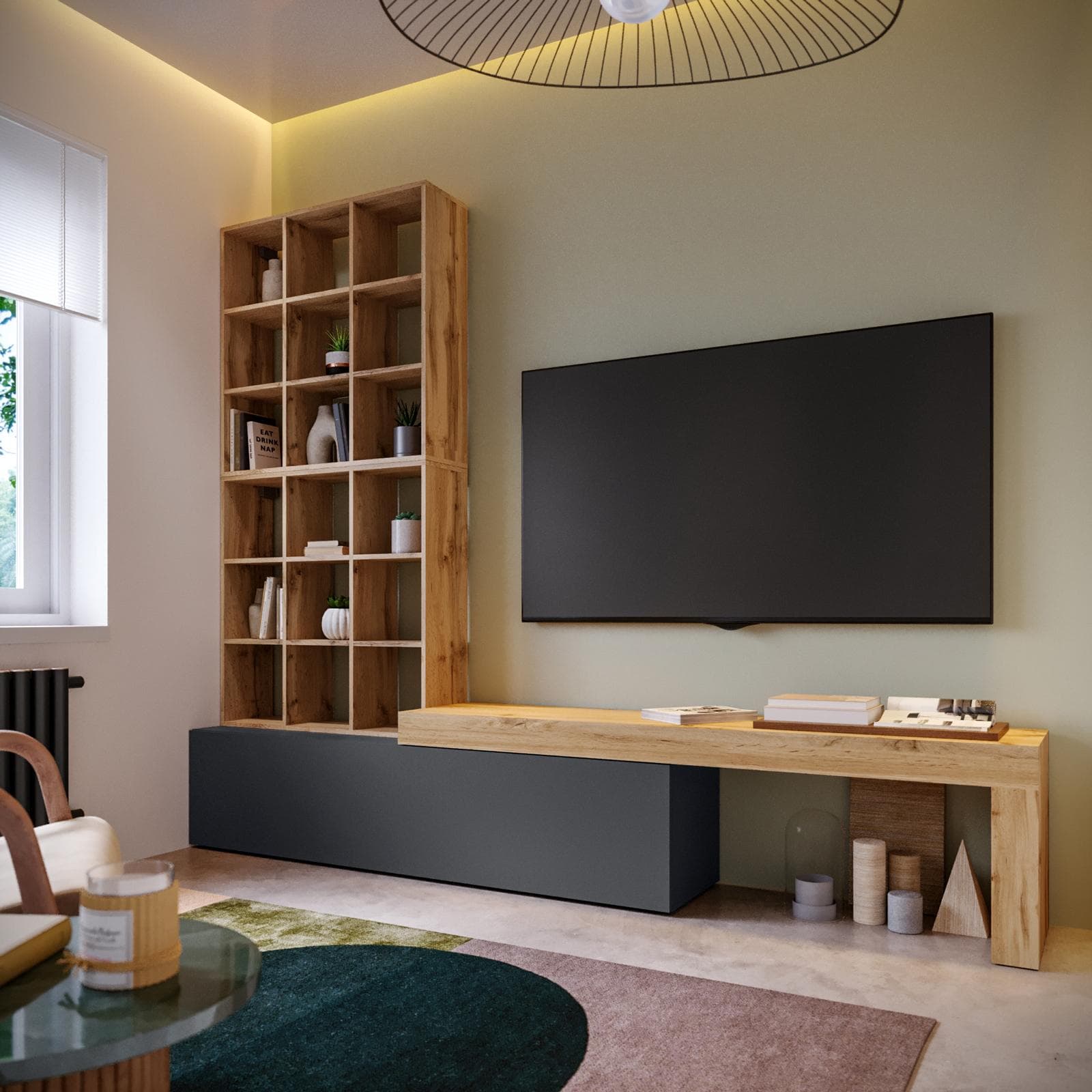 Parete attrezzata 270 cm rovere wotan e antracite - Kayros