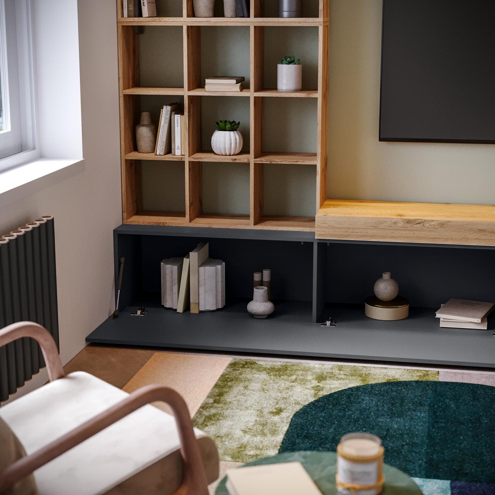 Parete attrezzata 270 cm rovere wotan e antracite - Kayros