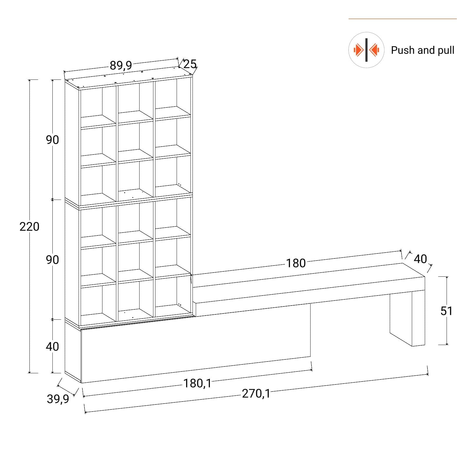 Parete attrezzata 270 cm rovere wotan e antracite - Kayros