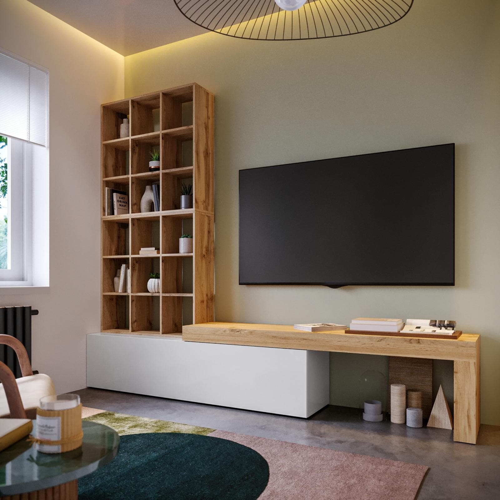 Parete attrezzata 270 cm rovere wotan e bianco - Kayros