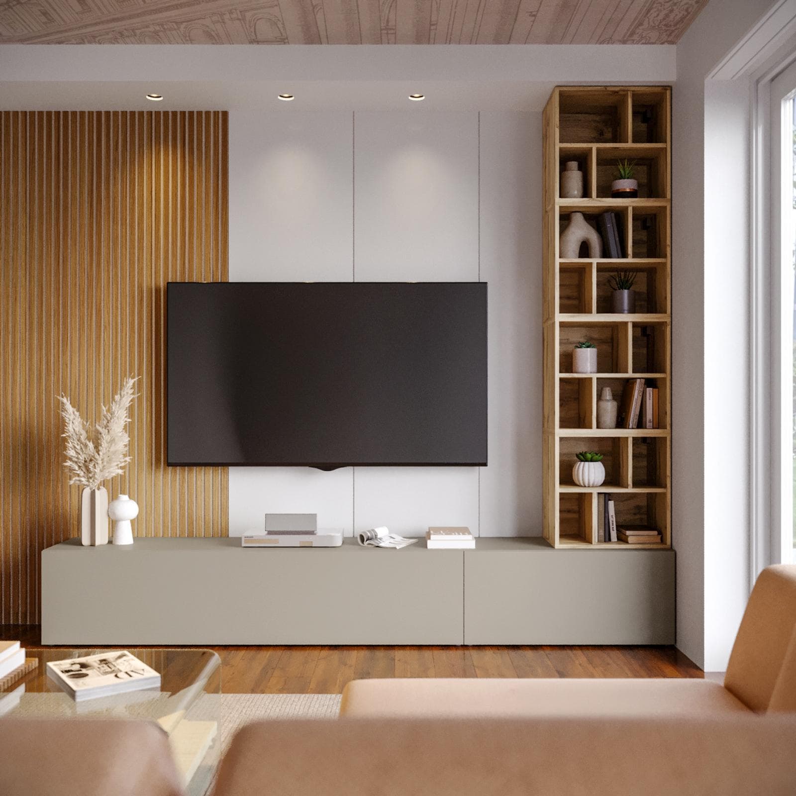 Parete attrezzata 270 cm tortora e rovere wotan - Kayros