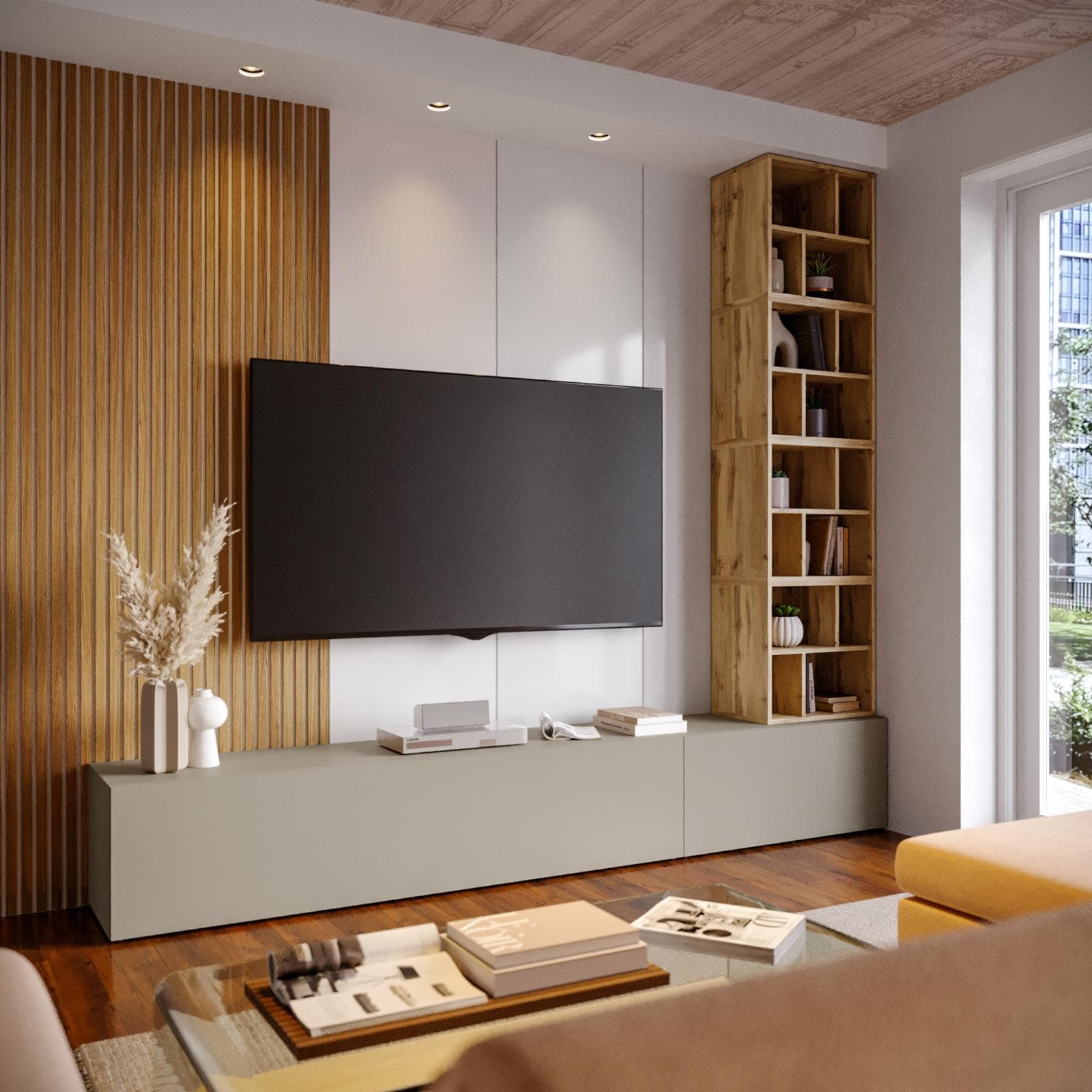 Parete attrezzata 270 cm tortora e rovere wotan - Kayros