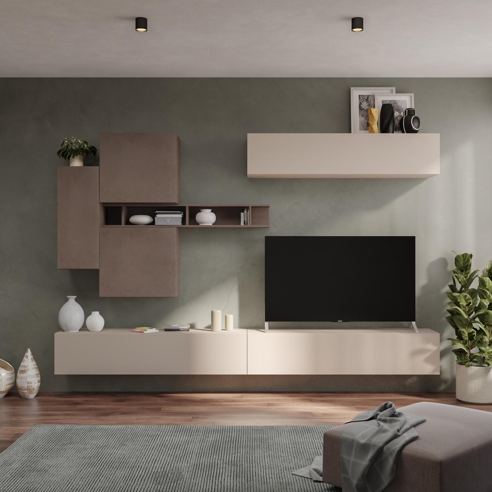 Parete attrezzata 276x28x190h cm bronzo cashmere - Clary