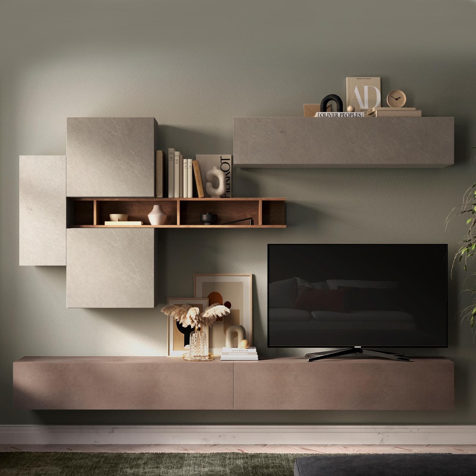 Parete attrezzata 276x28x190h cm bronzo argilla e mercure - Clary
