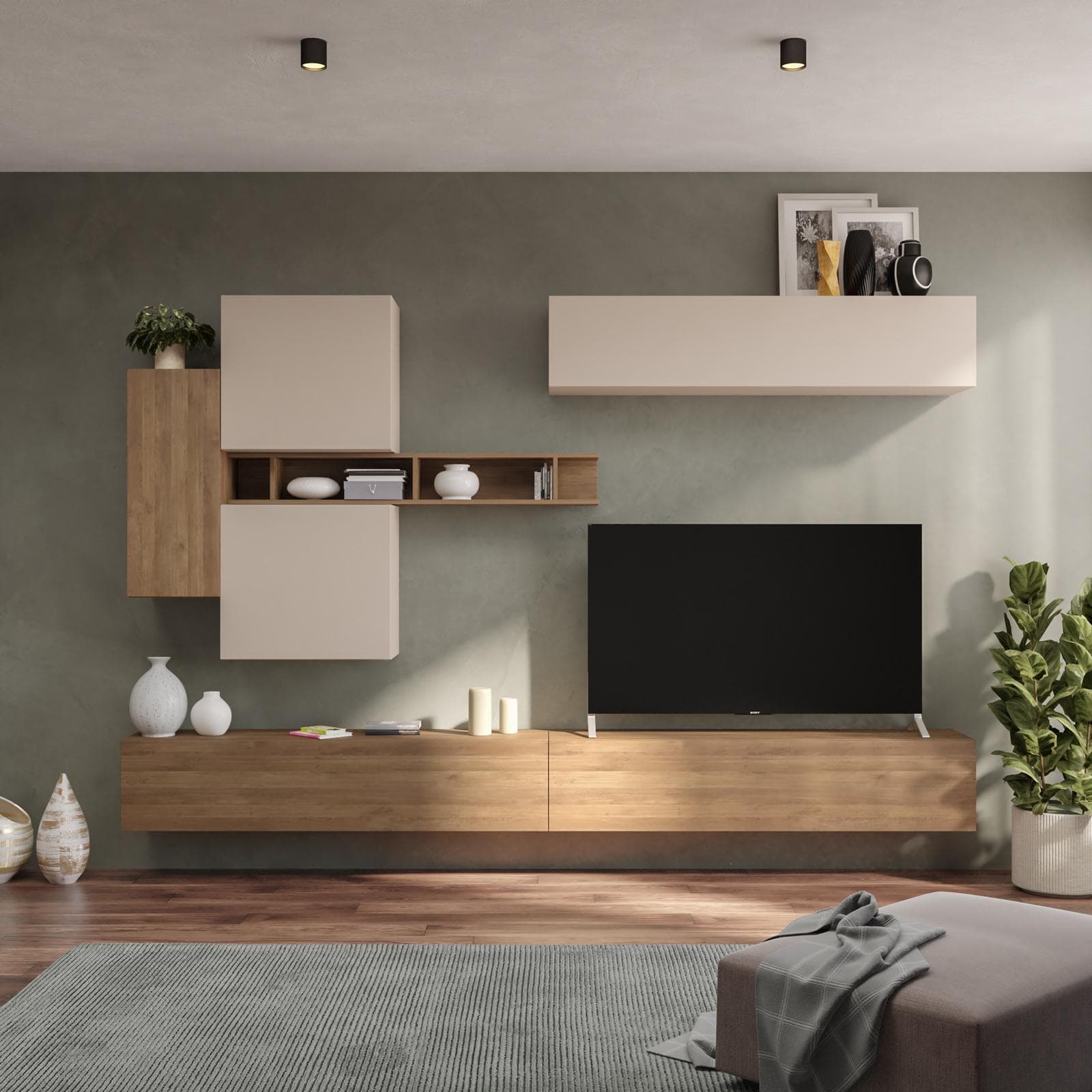 Parete attrezzata 276x28x190h cm mercure cashmere - Clary