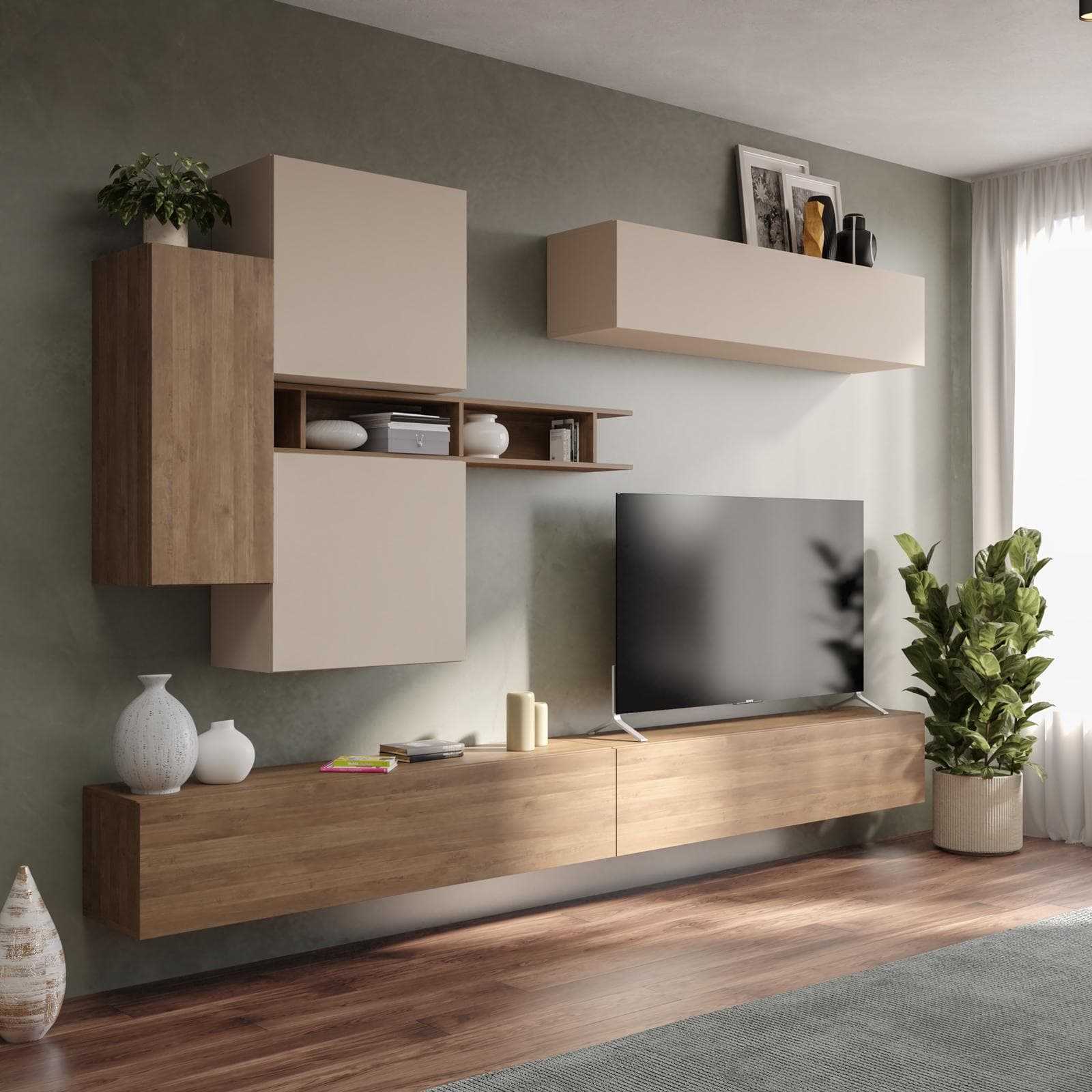 Parete attrezzata 276x28x190h cm mercure cashmere - Clary