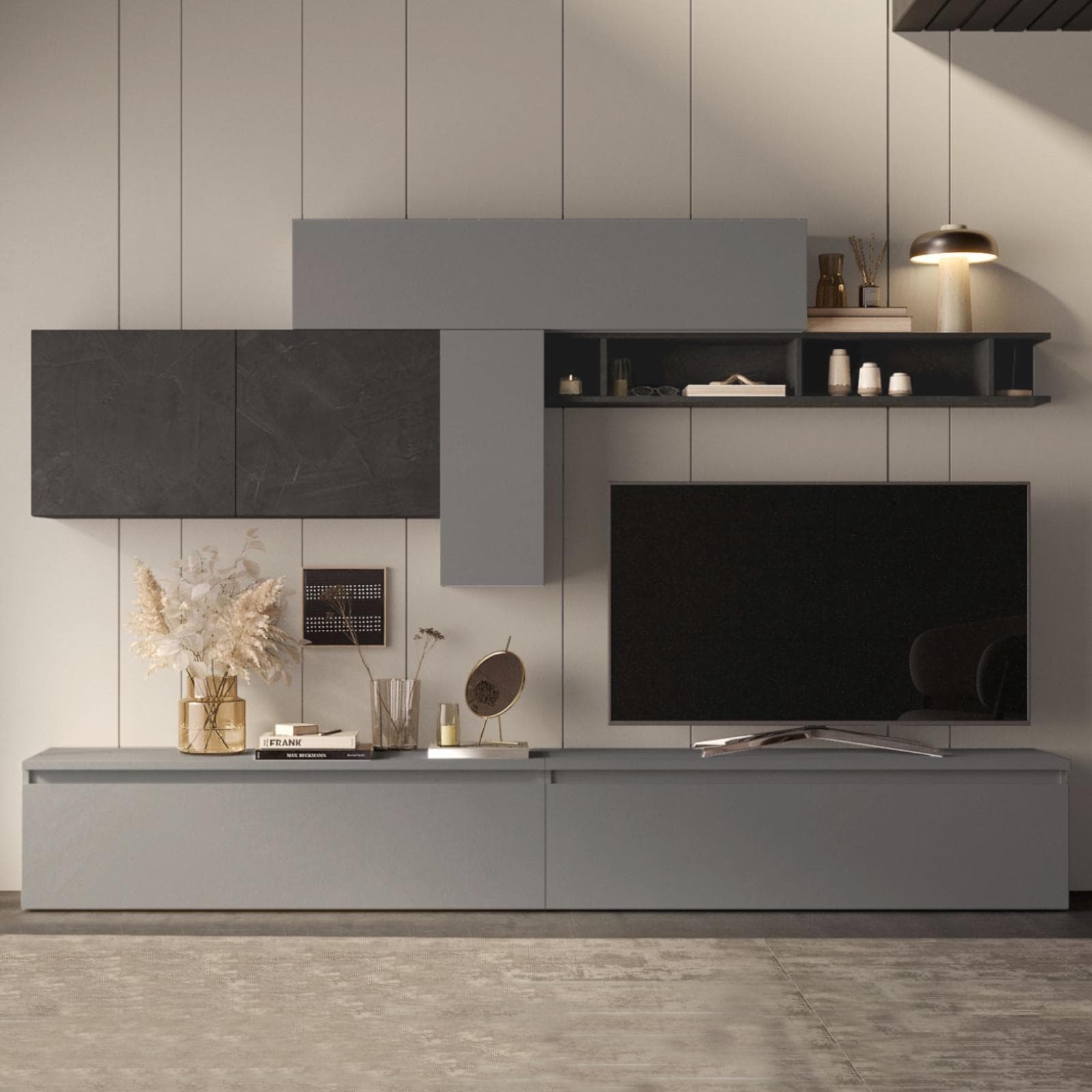 Parete attrezzata 276x39x190h cm ardesia e piombo - Clary