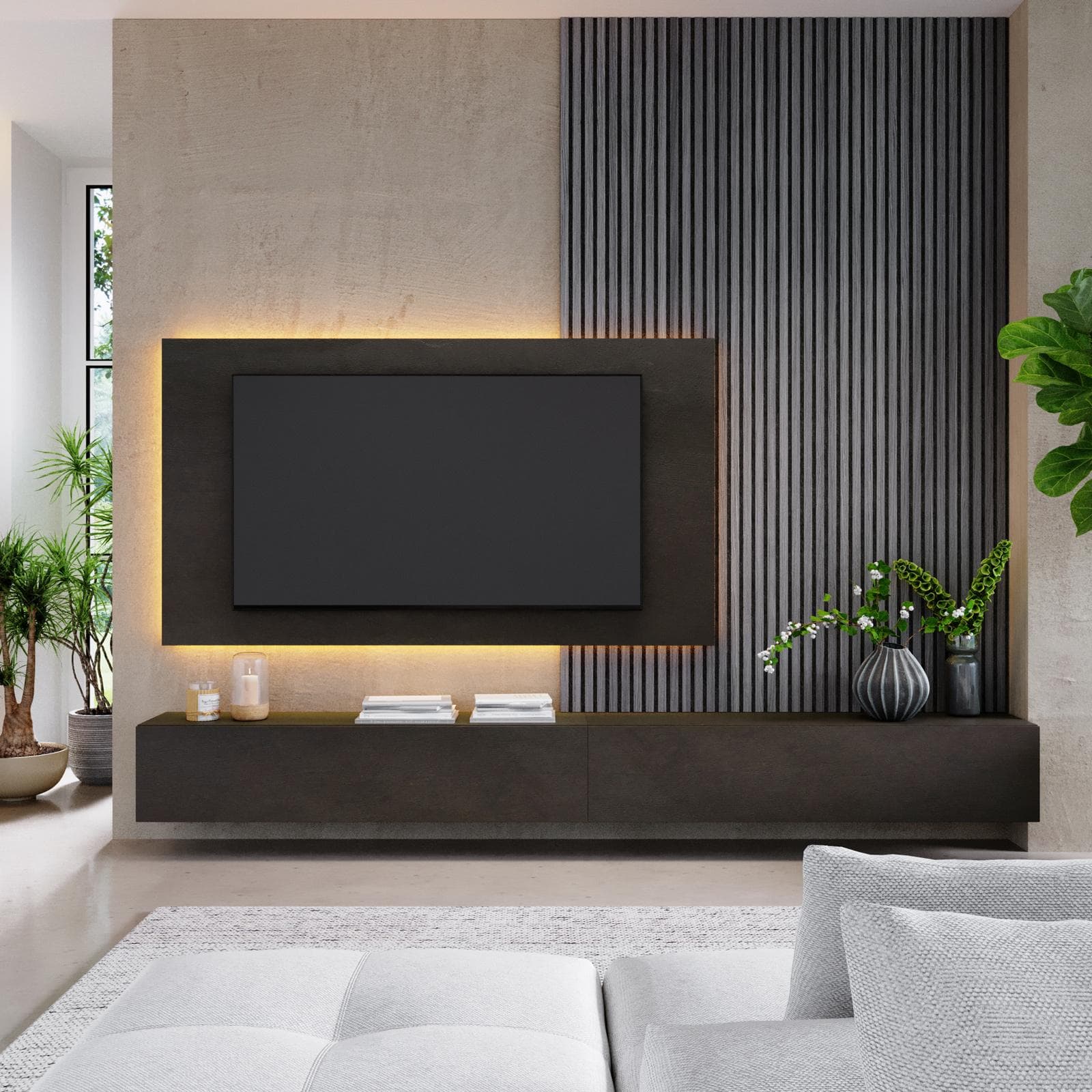 Parete attrezzata 280 cm lava con pannello porta tv - Clary