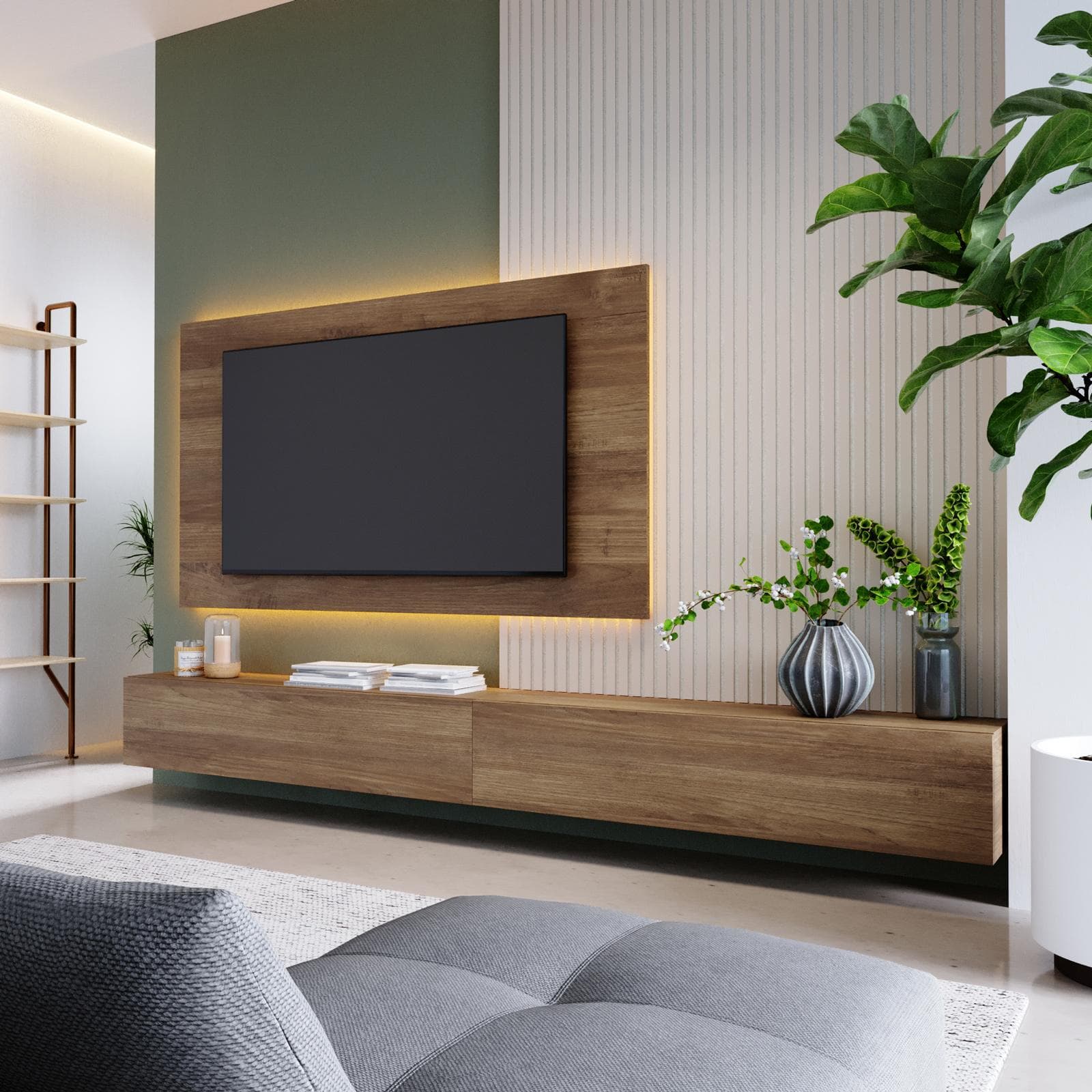 Parete attrezzata 280 cm mercure con pannello porta tv - Clary