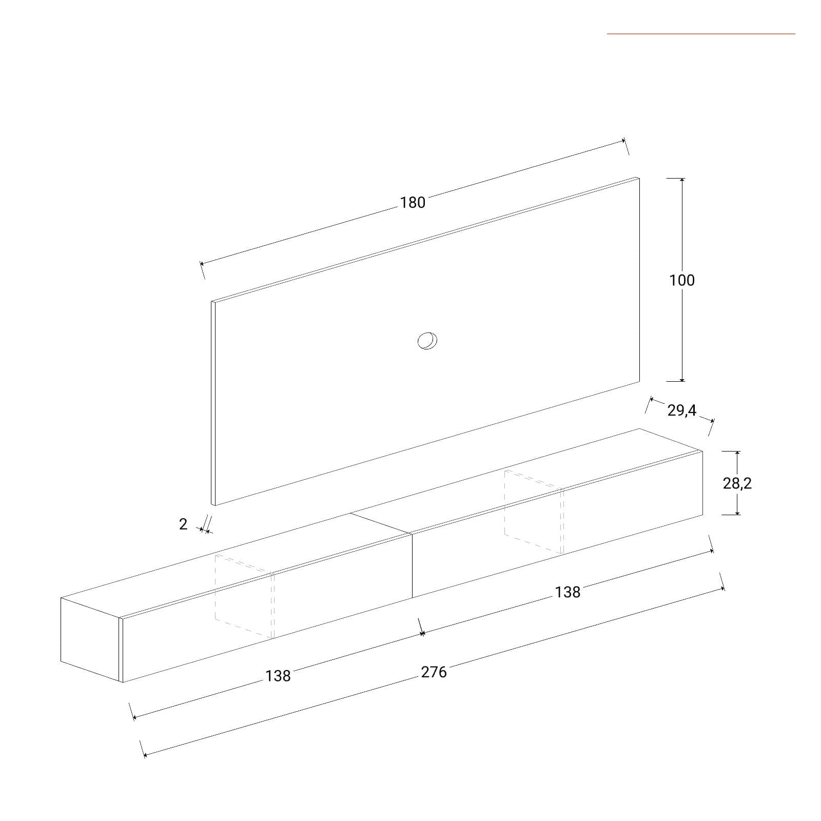 Parete attrezzata 280 cm mercure con pannello porta tv - Clary
