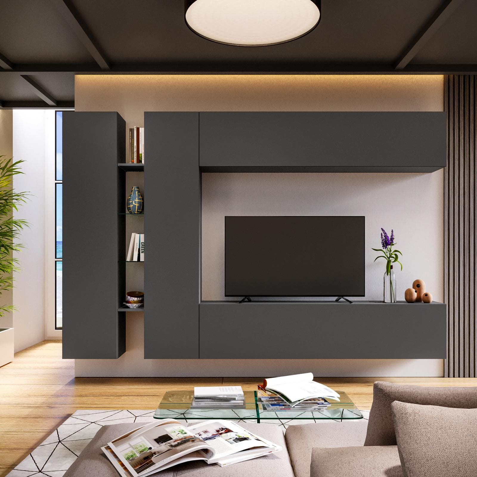 Parete attrezzata 280x30 cm antracite - Kayros