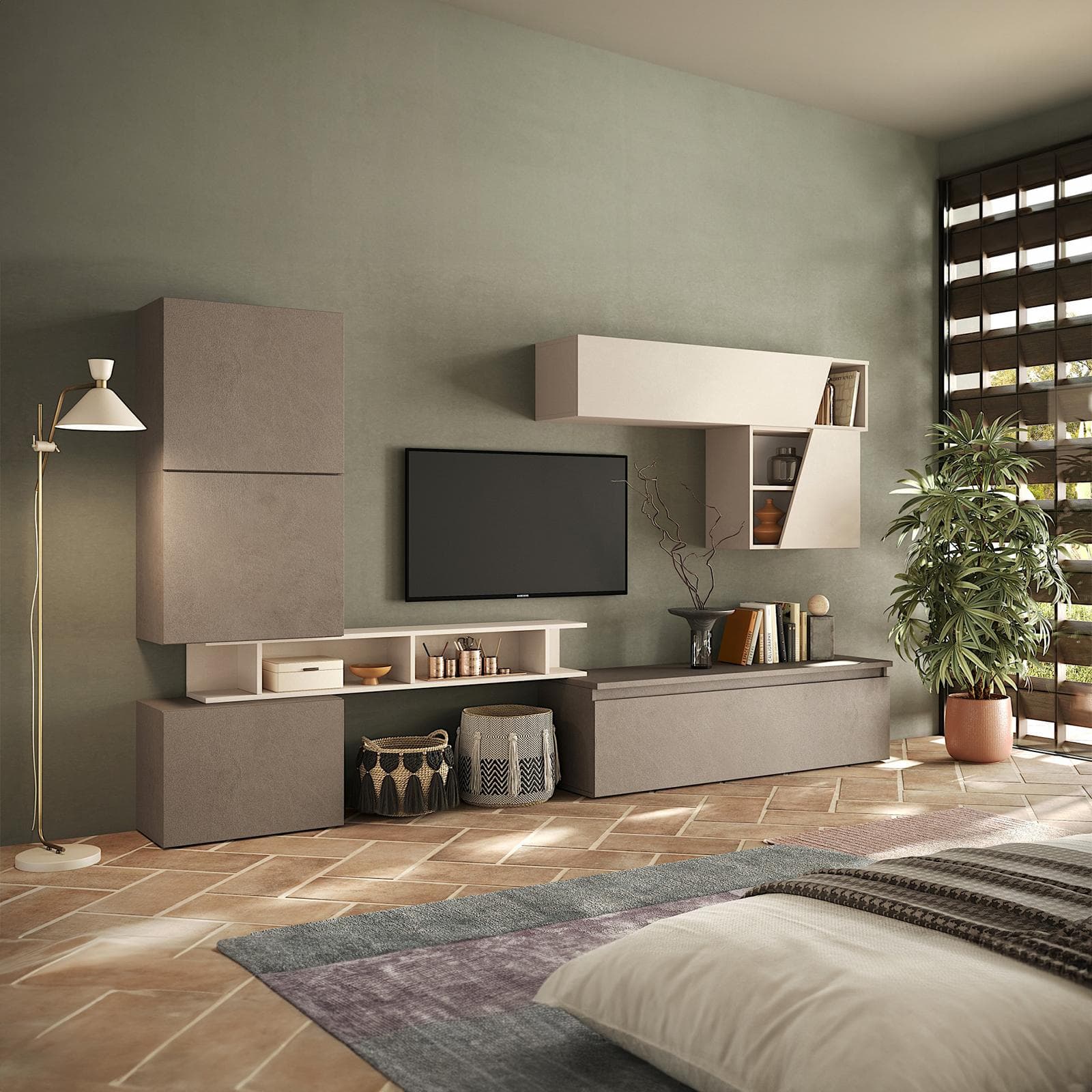 Parete attrezzata 285x40 cm bronzo e cashmere - Clary