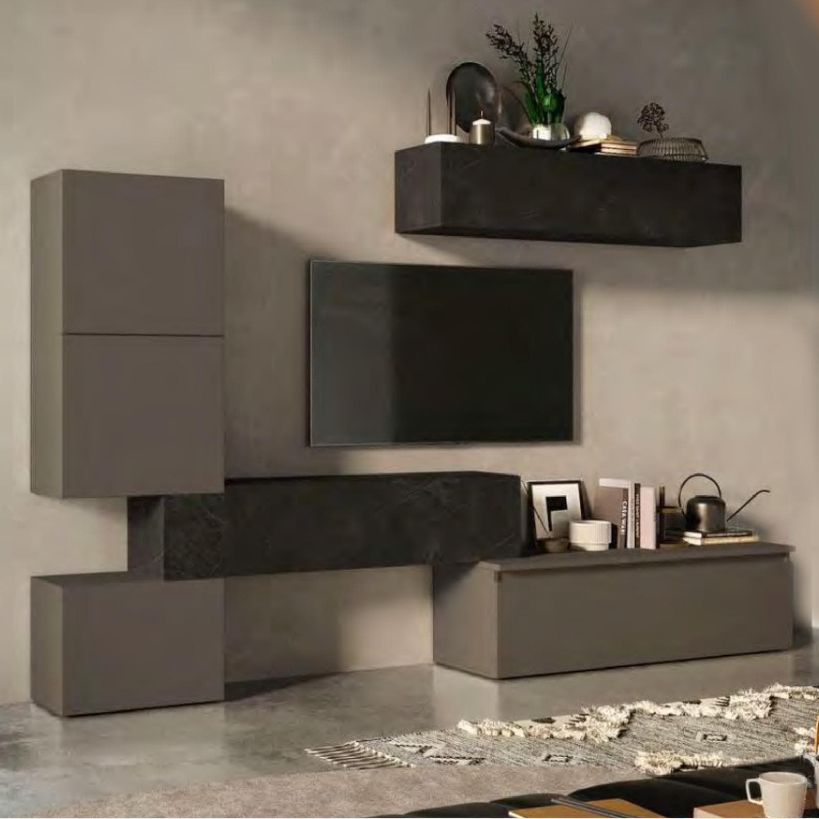 Parete attrezzata 290x40x195h cm ardesia e piombo - Clary