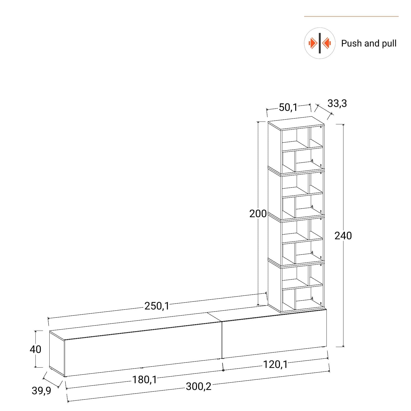 Parete attrezzata 300 cm antracite e rovere wotan - Kayros