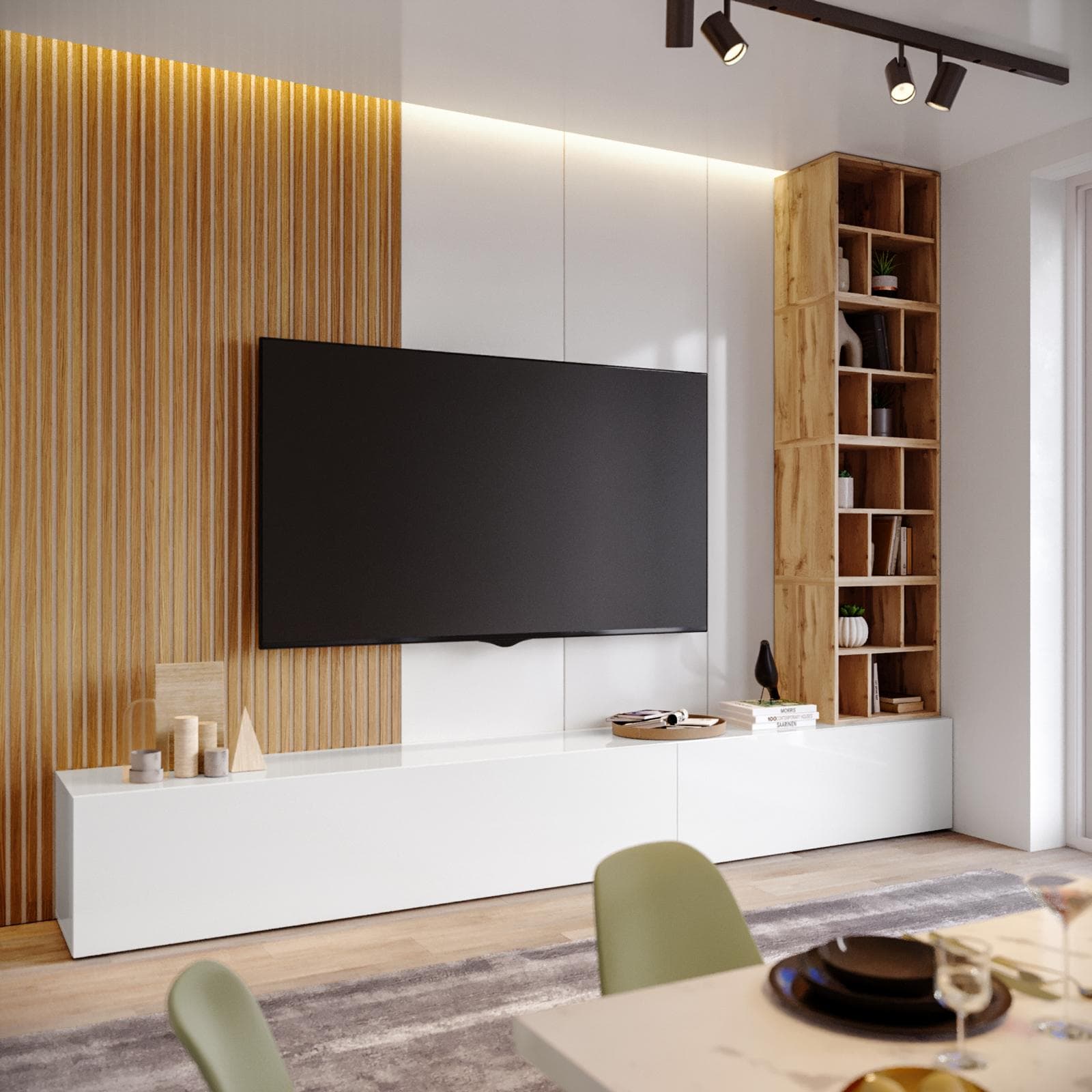 Parete attrezzata 300 cm bianco e rovere wotan - Kayros