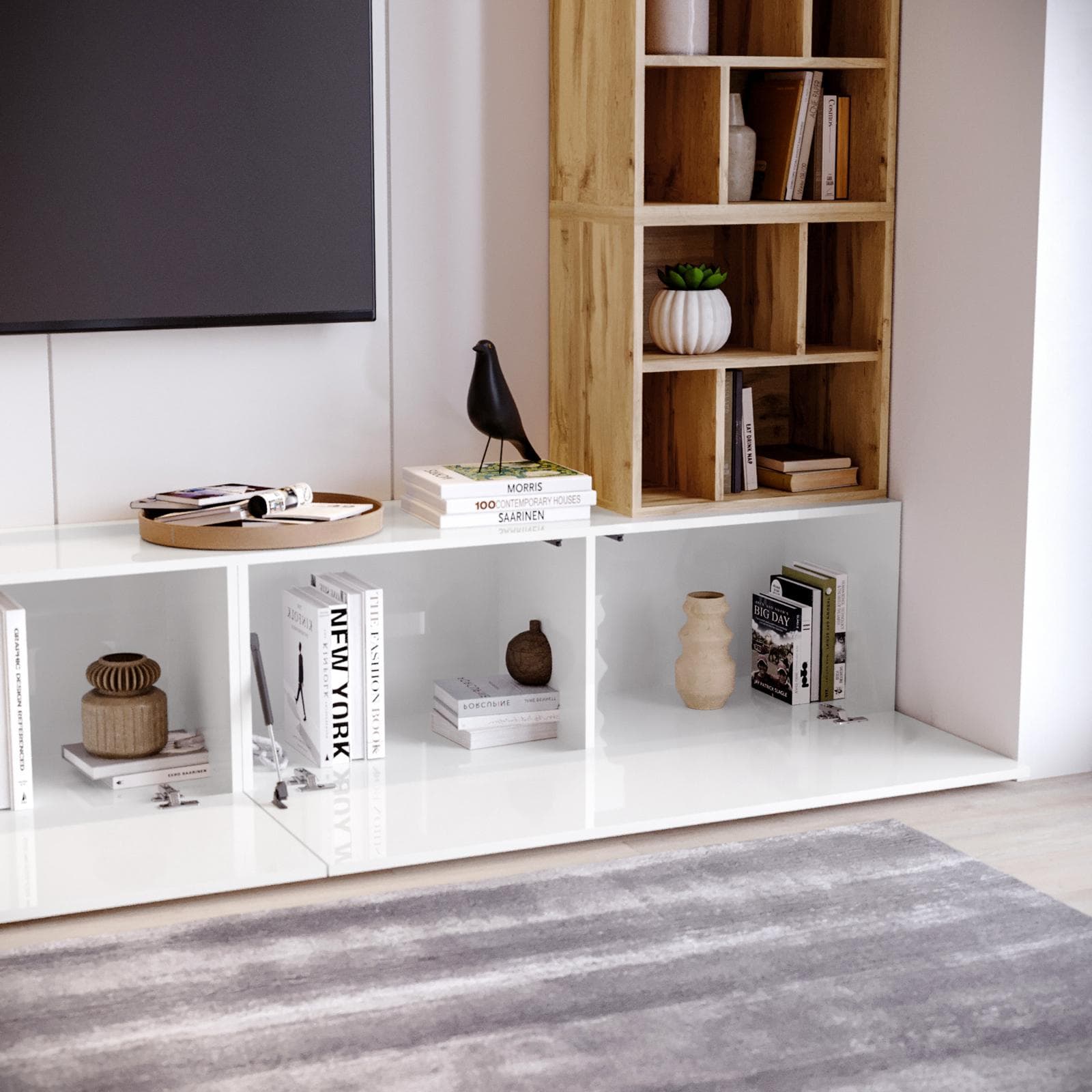 Parete attrezzata 300 cm bianco e rovere wotan - Kayros