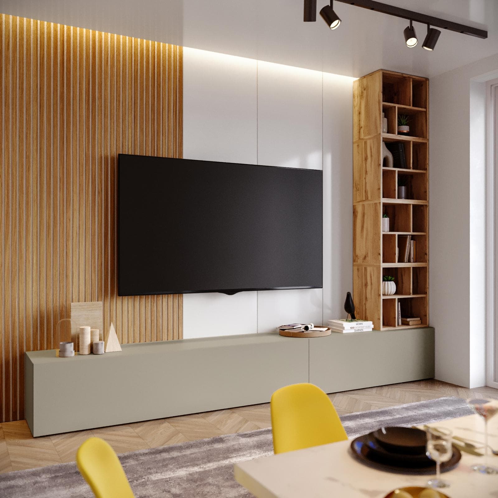 Parete attrezzata 300 cm tortora e rovere wotan - Kayros