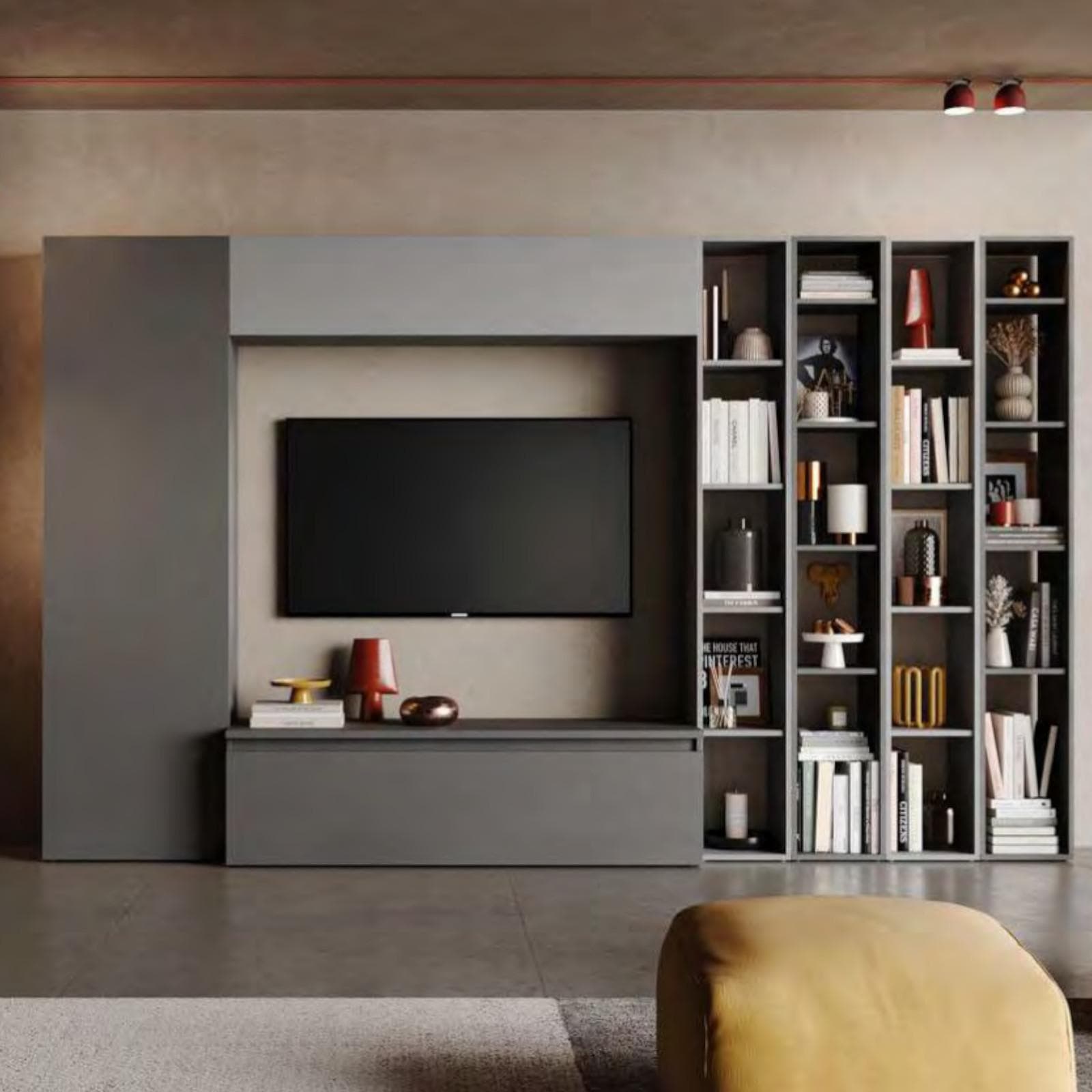 Parete attrezzata 305x40x186h cm ardesia e gesso - Clary