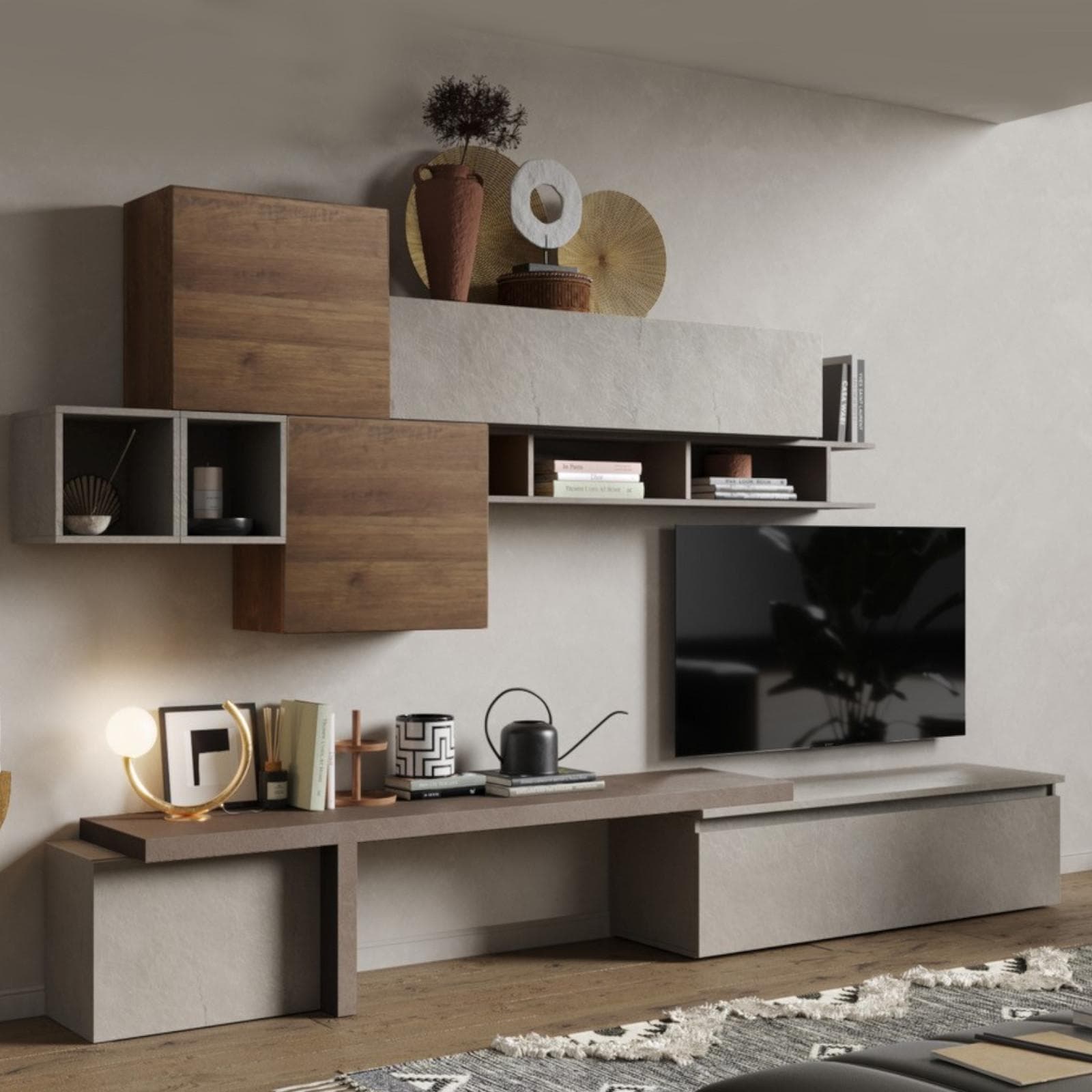 Parete attrezzata 330x40x195h cm argilla bronzo e mercure - Clary