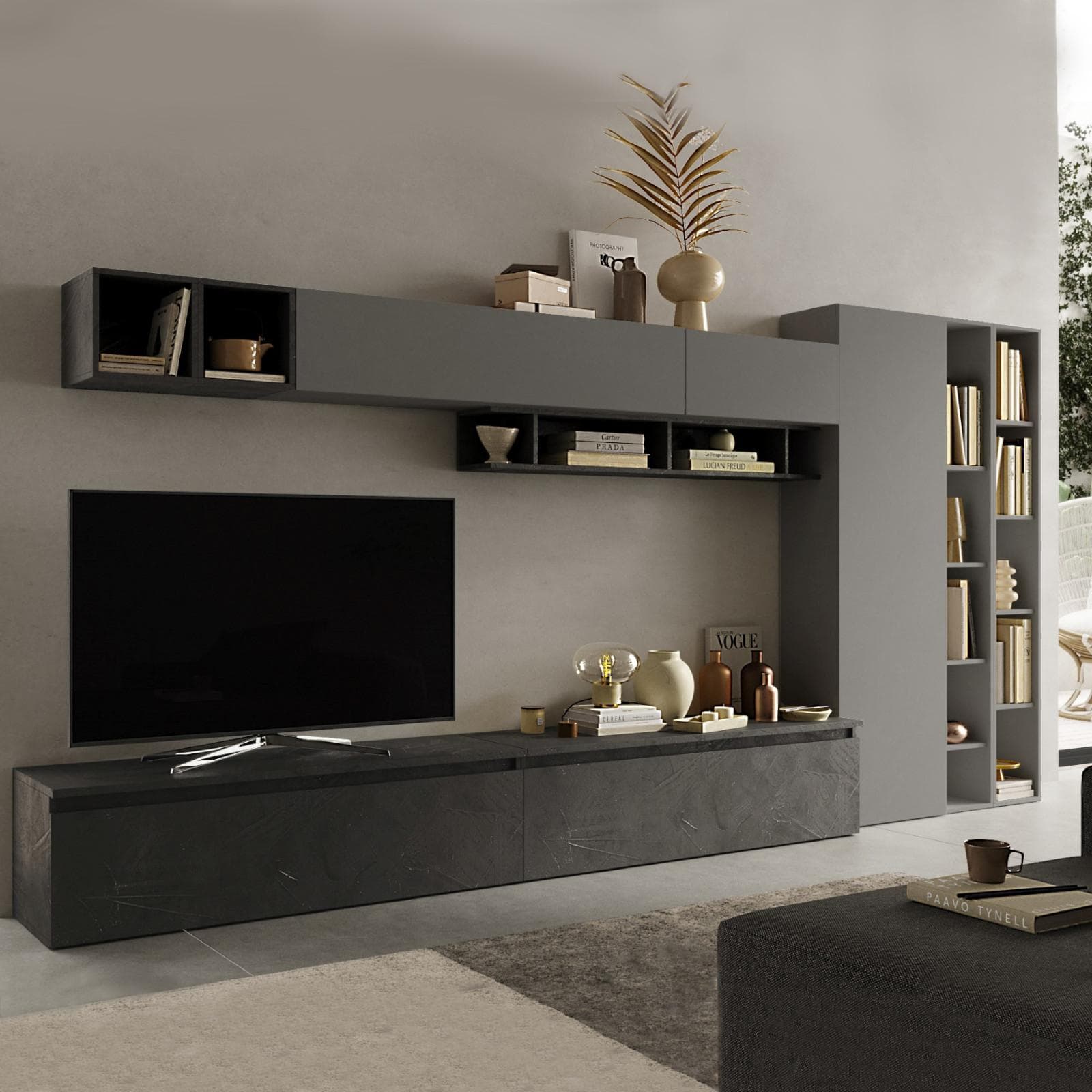 Parete attrezzata 385x39x185h cm ardesia e piombo - Clary
