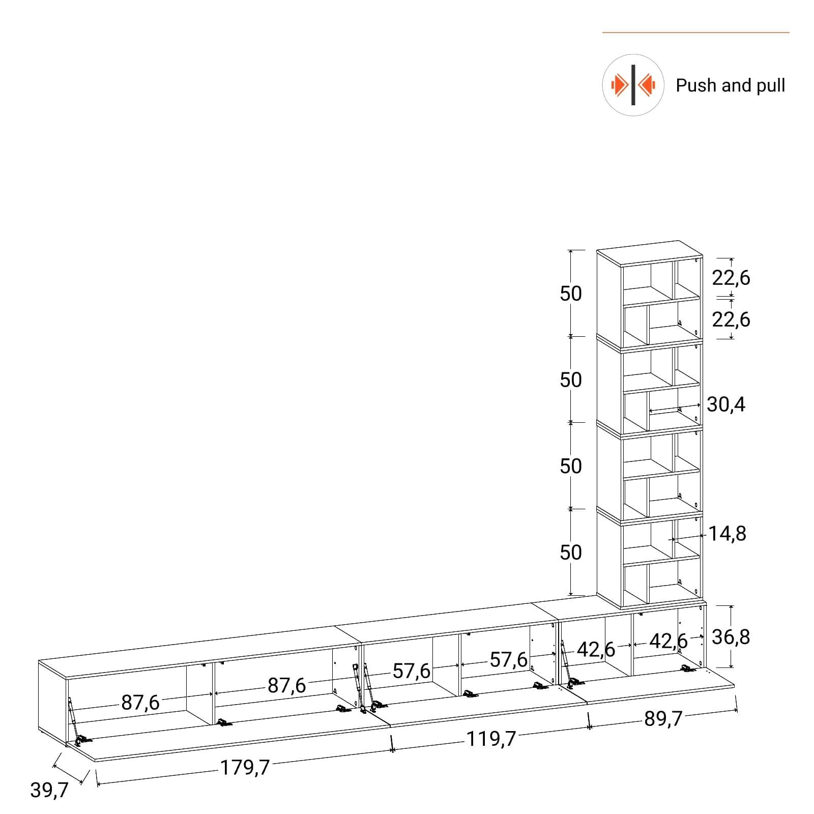 Parete attrezzata 390 cm bianco e rovere wotan - Kayros