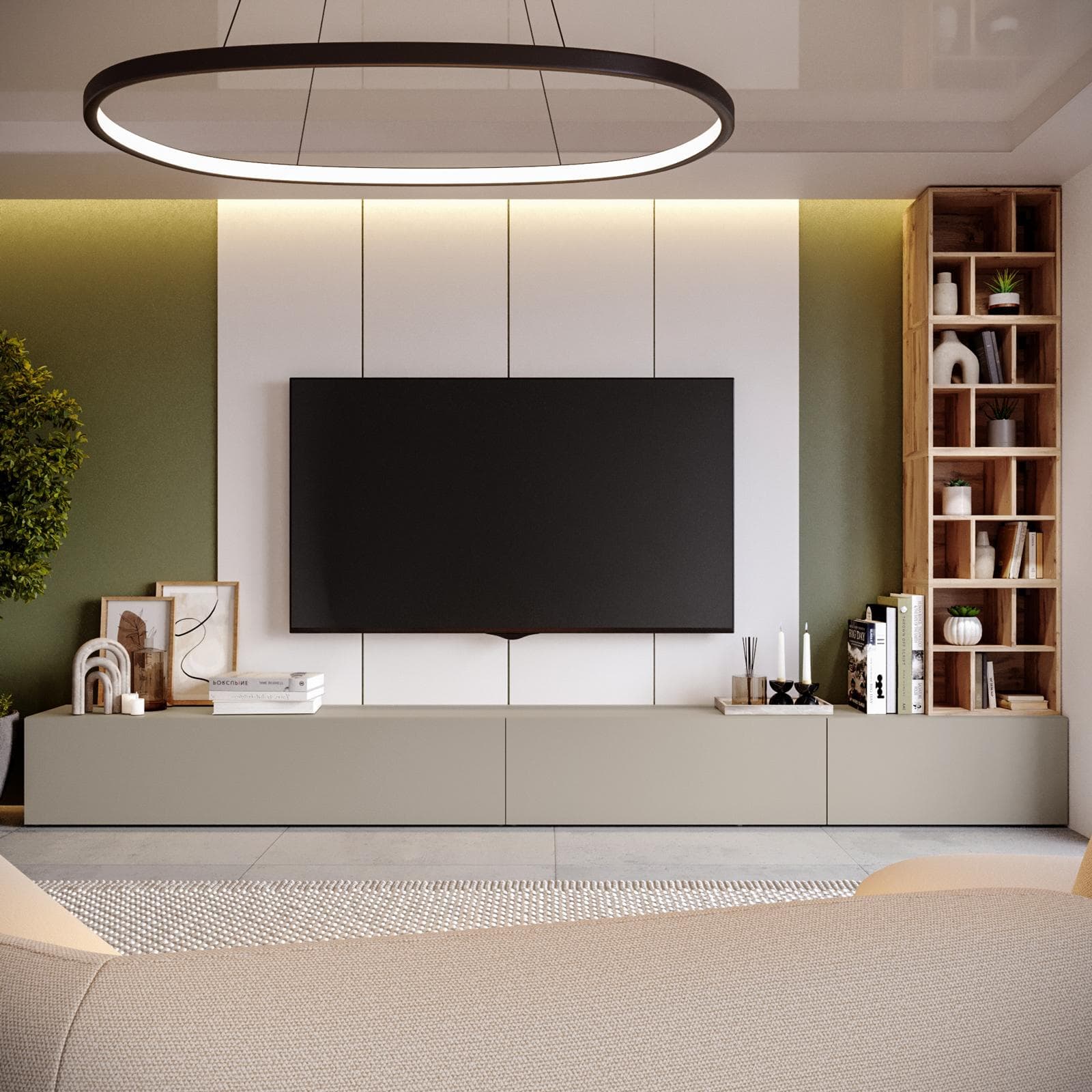 Parete attrezzata 390 cm tortora e rovere wotan - Kayros