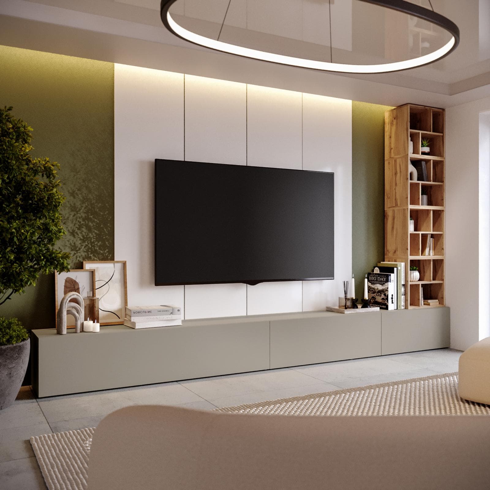 Parete attrezzata 390 cm tortora e rovere wotan - Kayros