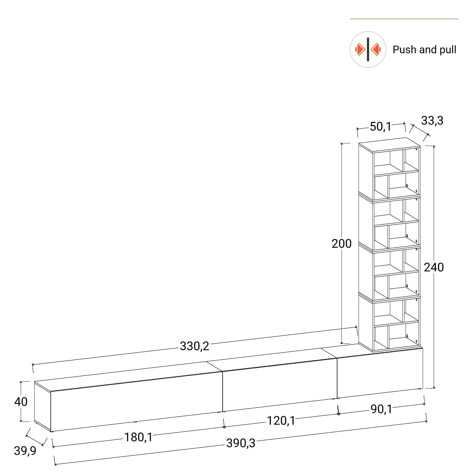 Parete attrezzata 390 cm tortora e rovere wotan - Kayros