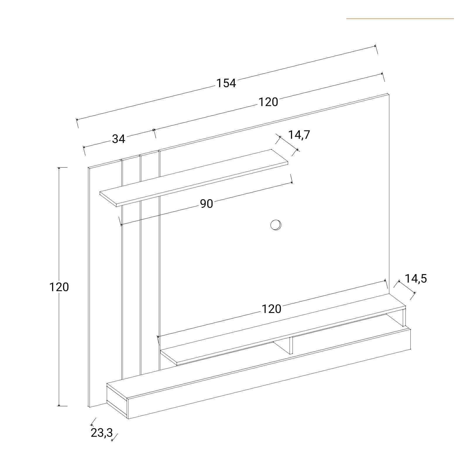 Parete attrezzata sospesa 154x120h cm pannello antracite con porta tv e mensola bianco - Moyo