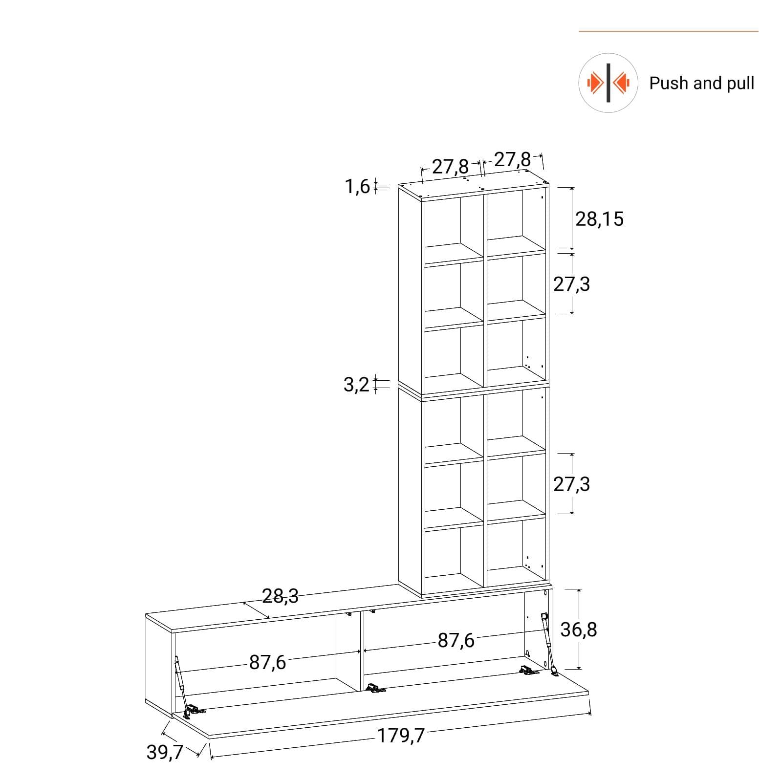 Parete attrezzata sospesa 180 cm antracite e rovere wotan - Kayros