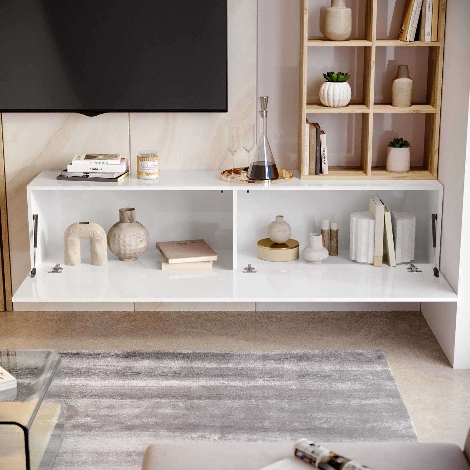 Parete attrezzata sospesa 180 cm bianco e rovere wotan - Kayros