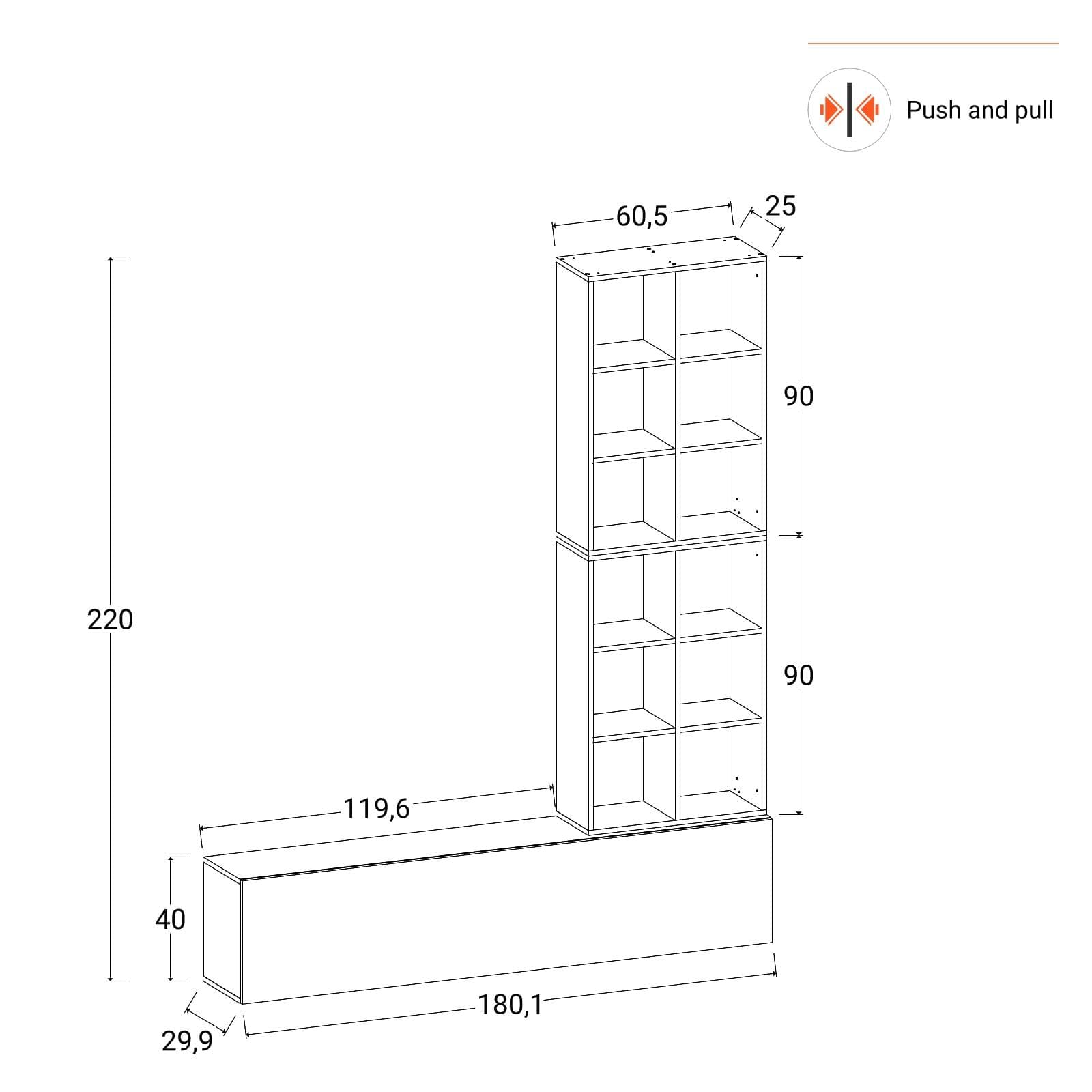 Parete attrezzata sospesa 180 cm bianco e rovere wotan - Kayros