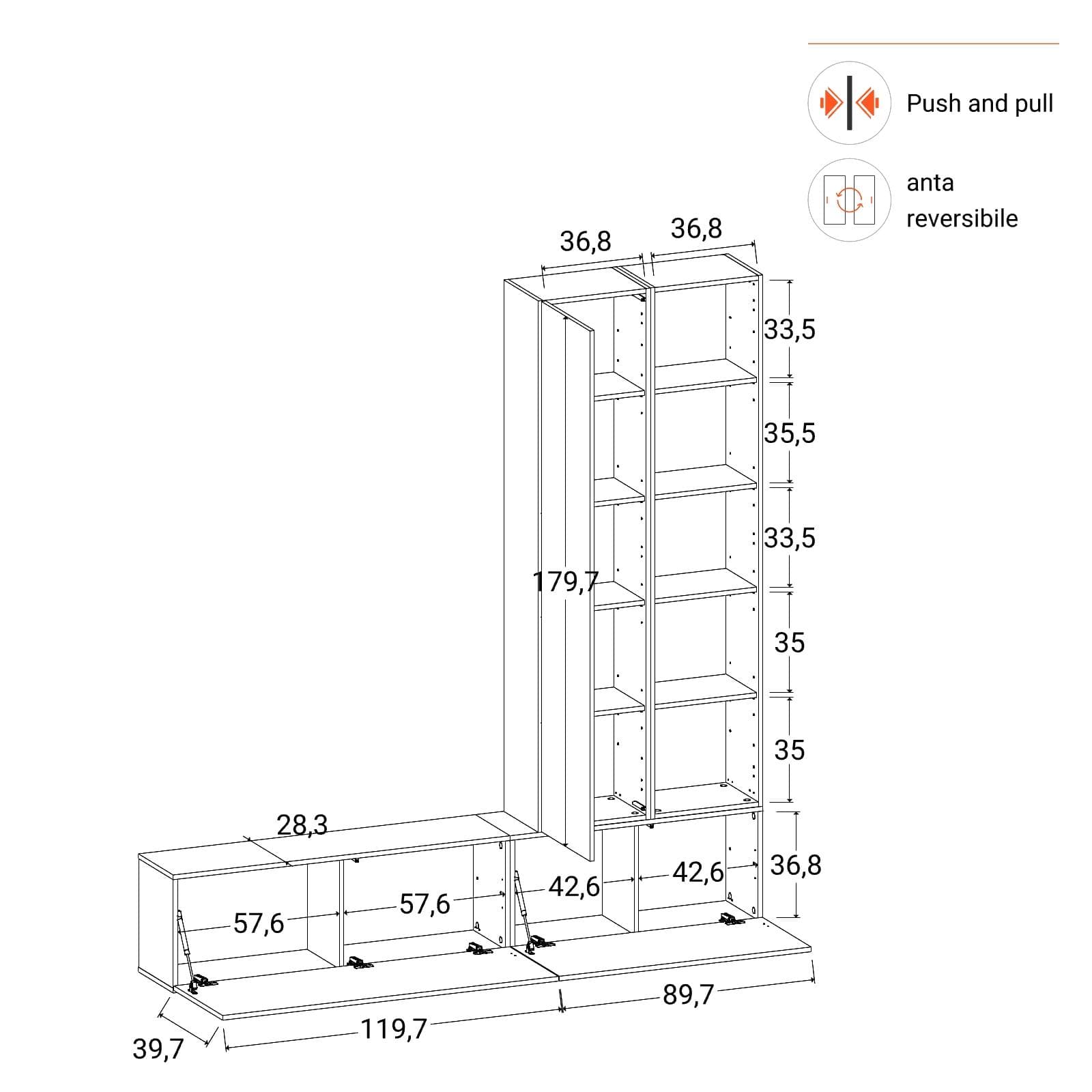 Parete attrezzata sospesa 210 cm tortora - Kayros