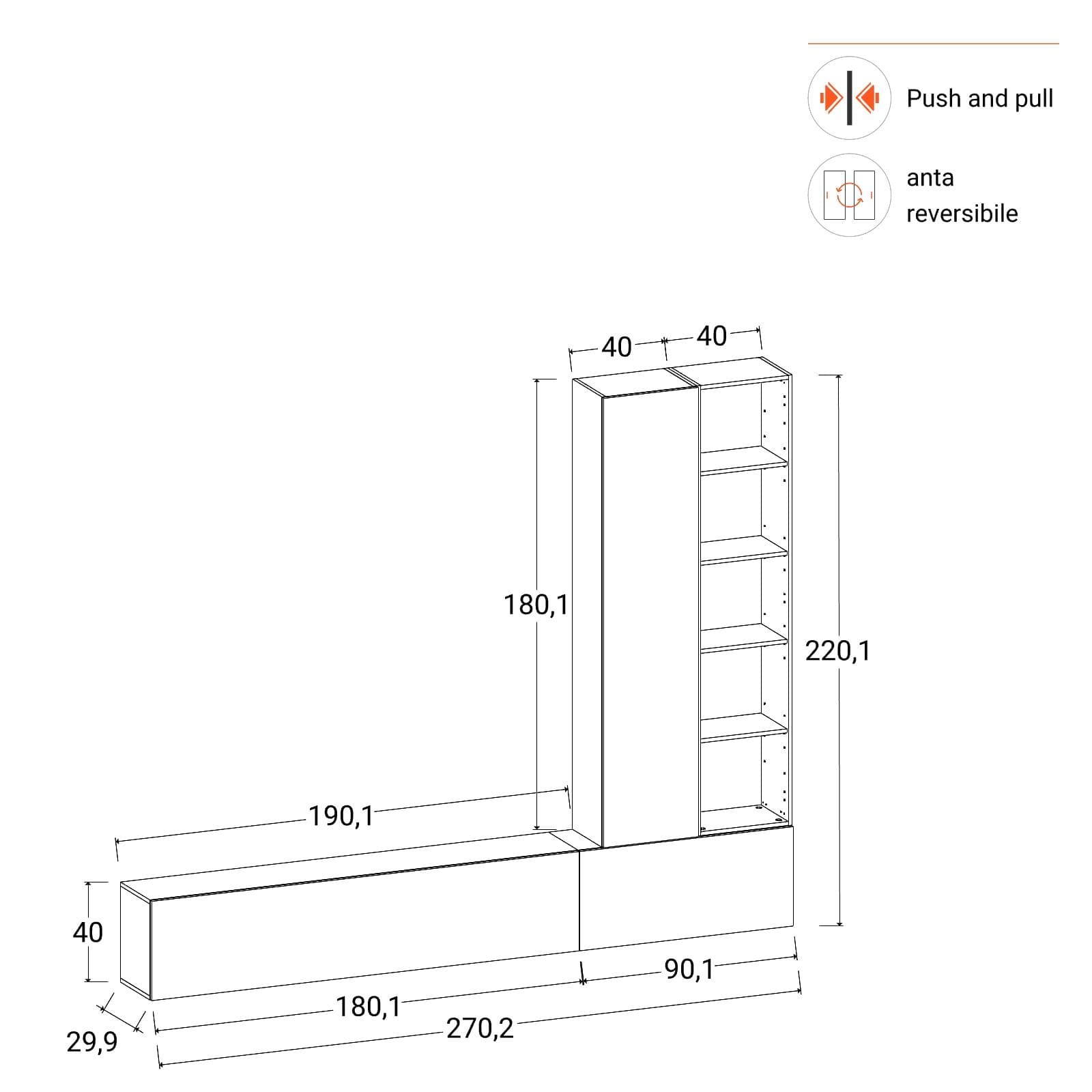 Parete attrezzata sospesa 270 cm tortora e antracite - Kayros