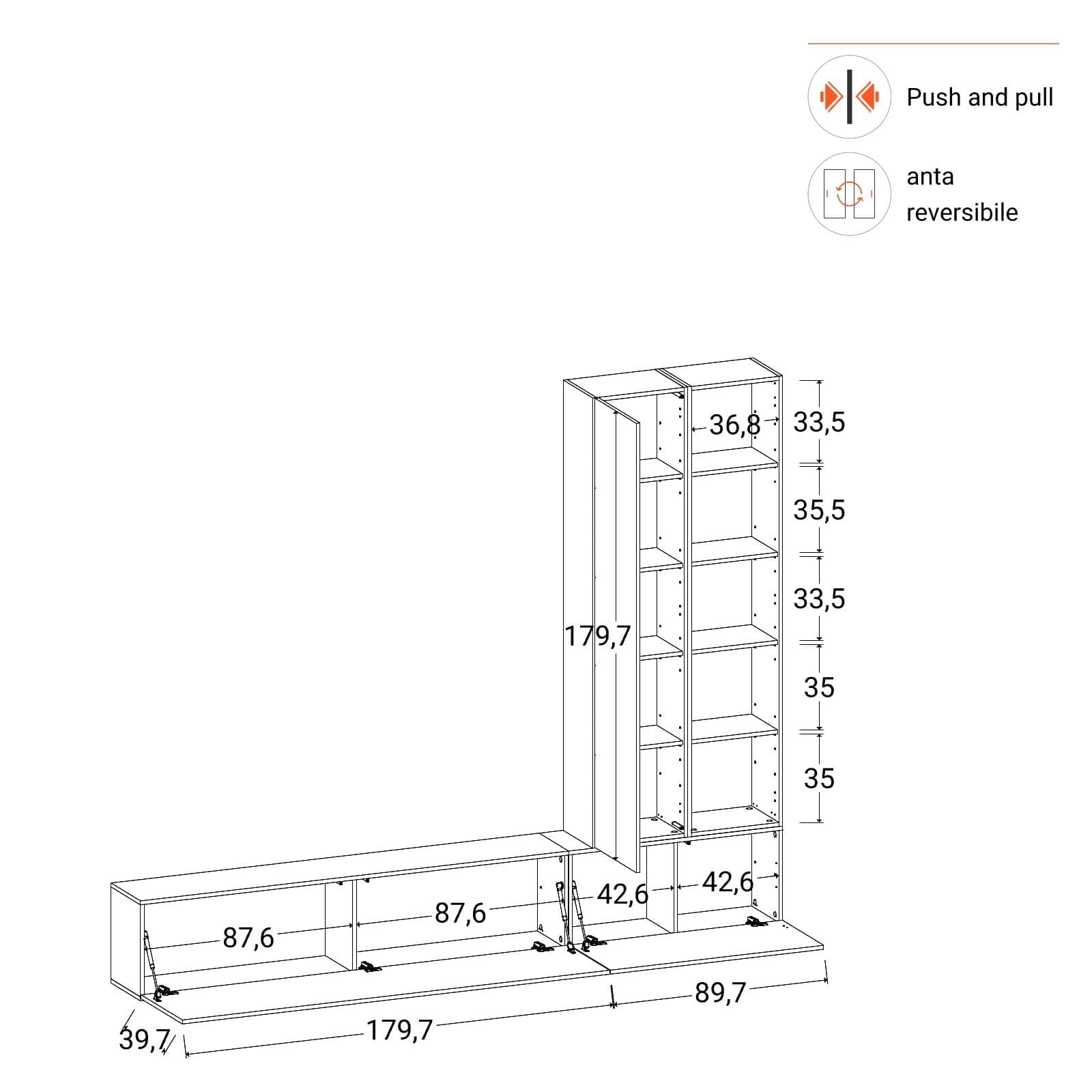 Parete attrezzata sospesa 270 cm tortora e antracite - Kayros